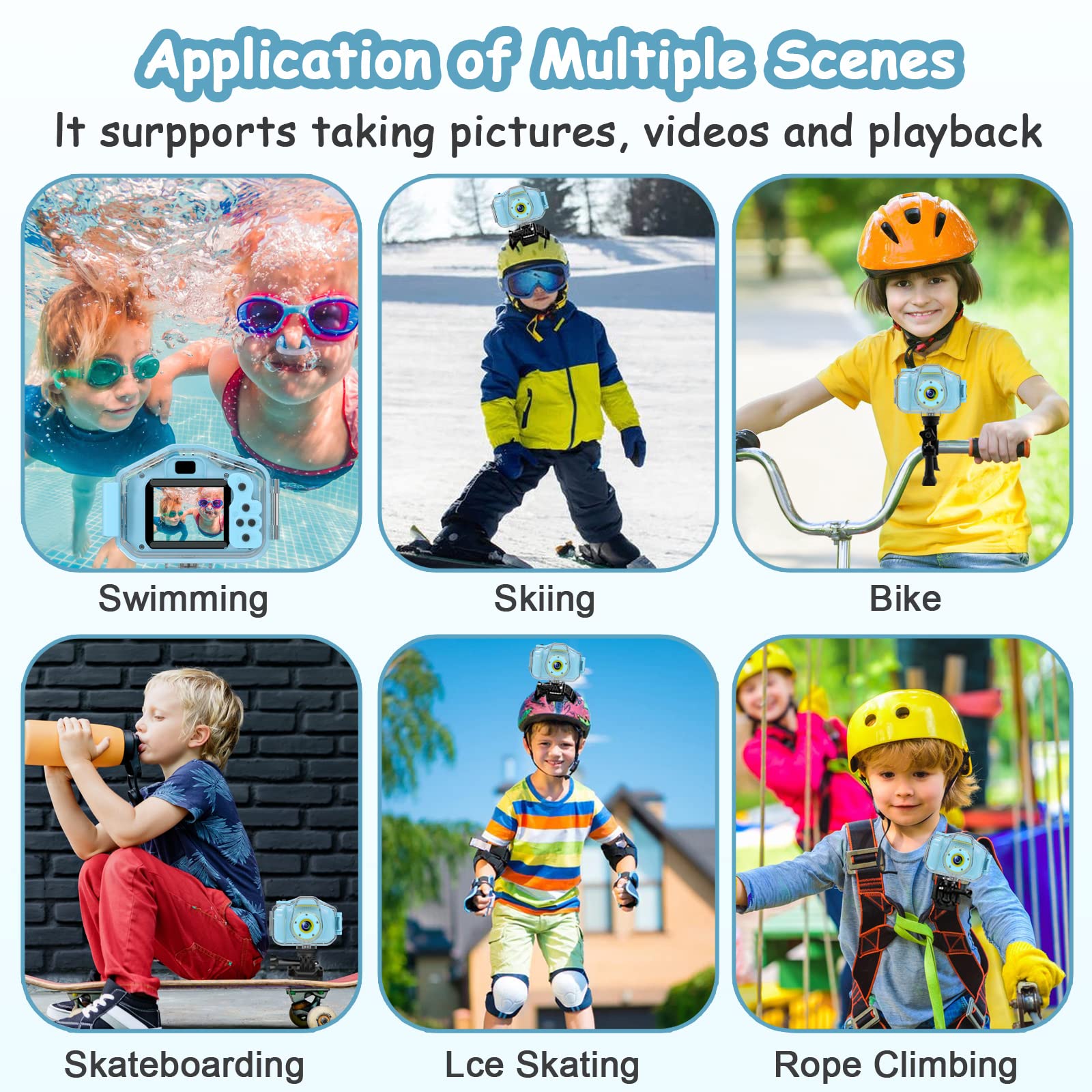 DEKER Kids Waterproof Camera for Boys, Christmas Birthday Gifts for Toys 3-12 Year Old, Mini Children Underwater Digital Action Camcorder (Light Blue)