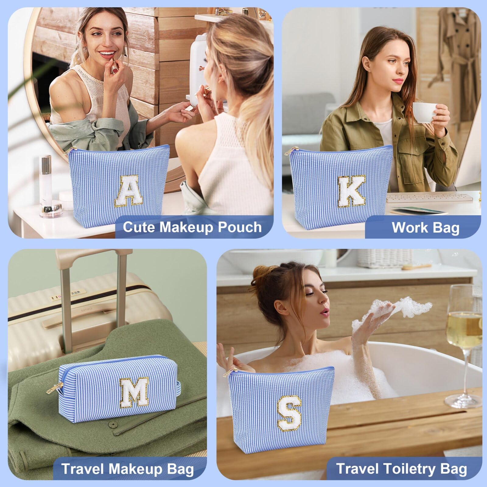 YOOLIFE Personalized Makeup Bag for Women, Initial Make Up Bag Travel Makeup Bag for Women Mom Birthday Gifts Cosmetic Bag Makeup Bag Birthday Gifts for Women Niece Gifts Teen Girl Gift for Her E