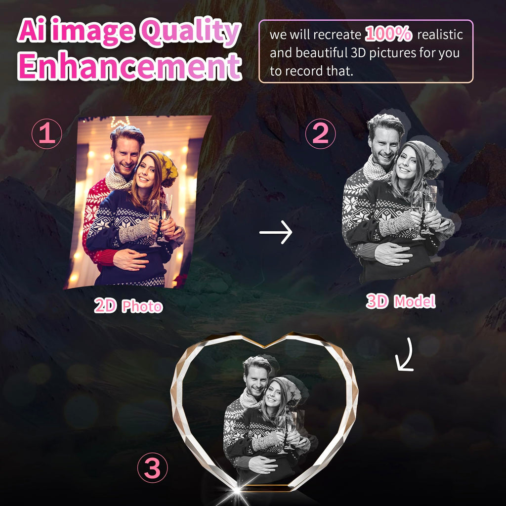 3D Crystal Photo, Great Christmas Personalized Gifts for Women, Wife, Her, Him, Mom, Dad, Men, Husband, 3D Laser Etched Glass Picture, Customized Xmas Anniversary Couple Birthday and Pet Gifts