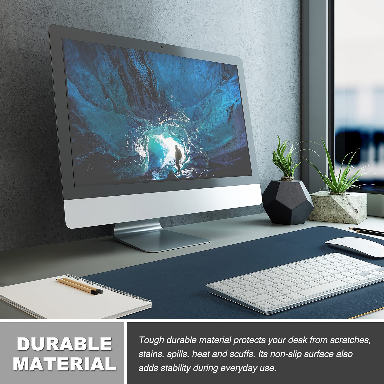 K KNODEL Large Desk Mat, Office Desk Pad, Computer Desk Mat, Laptop Mat for Desk, Desk Protecor Mat, Desktop Mat, Desk Writing Pad, Desk Blotter Pad, Desk Cover Mat (31.5"x15.7", Dark Blue)