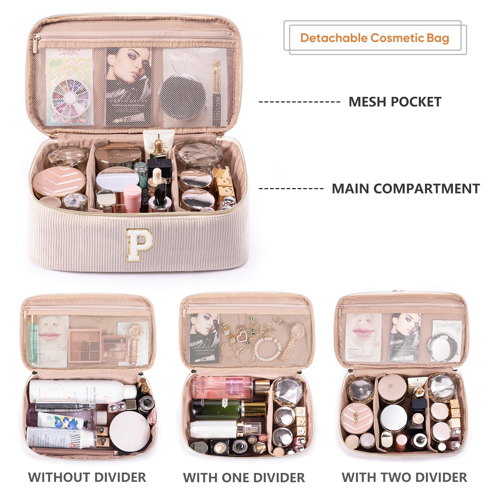 AMOIGEE Initial Makeup Bag Organizer,Personalized Double Layer Train Case, Travel Toiletry Bag for Makeup Brushes for Teens Girl, Skincare Gift Set, Initial Cute Cosmetic Make Up Bag for Women