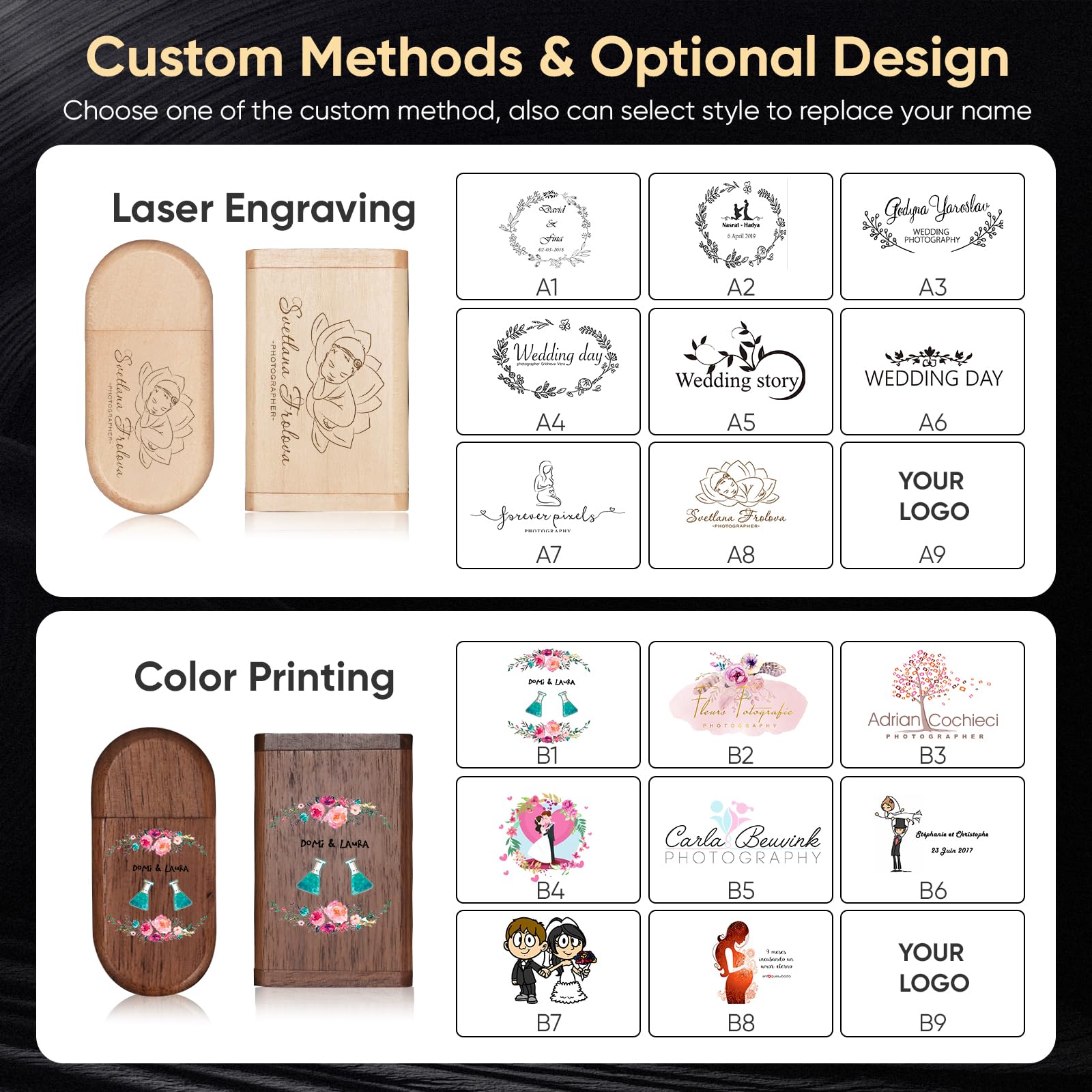 Custom Your Wedding USB 3.0 Flash Drive for Storing Photo/Video, 4GB Wooden High-Speed USB Thumb Drive Used in Photography/Corporate Giveaways - Carved Personalized Words or Logo