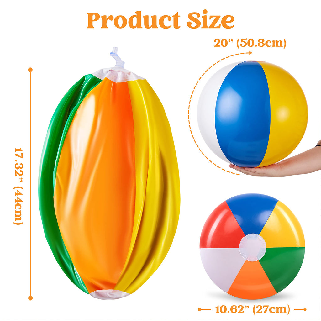 JOYIN 4-Pack 20" Beach Balls - Large Rainbow Beach Ball Inflatable Pool Toys for Party Supplies Decorations, Adults Kids Birthday Luau Summer Beach Water Games Beachball Party Favors