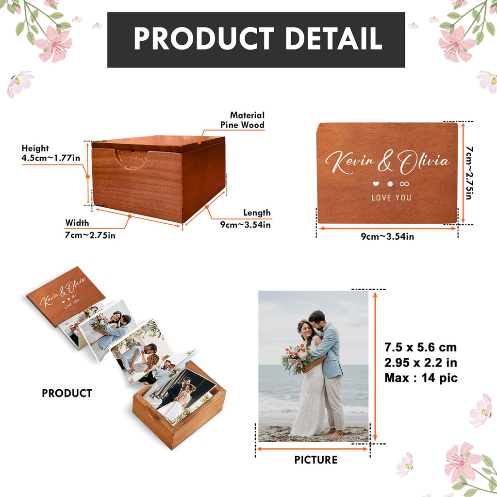 Personalized Pull Out Photo Wooden Box, Memory Keepsake Box, Custom Wooden Picture Box, Mini Photo Album Collection Gift, Memory Collection Gift, Christmas Gifts, Valentine Day Gifts For Him & Her