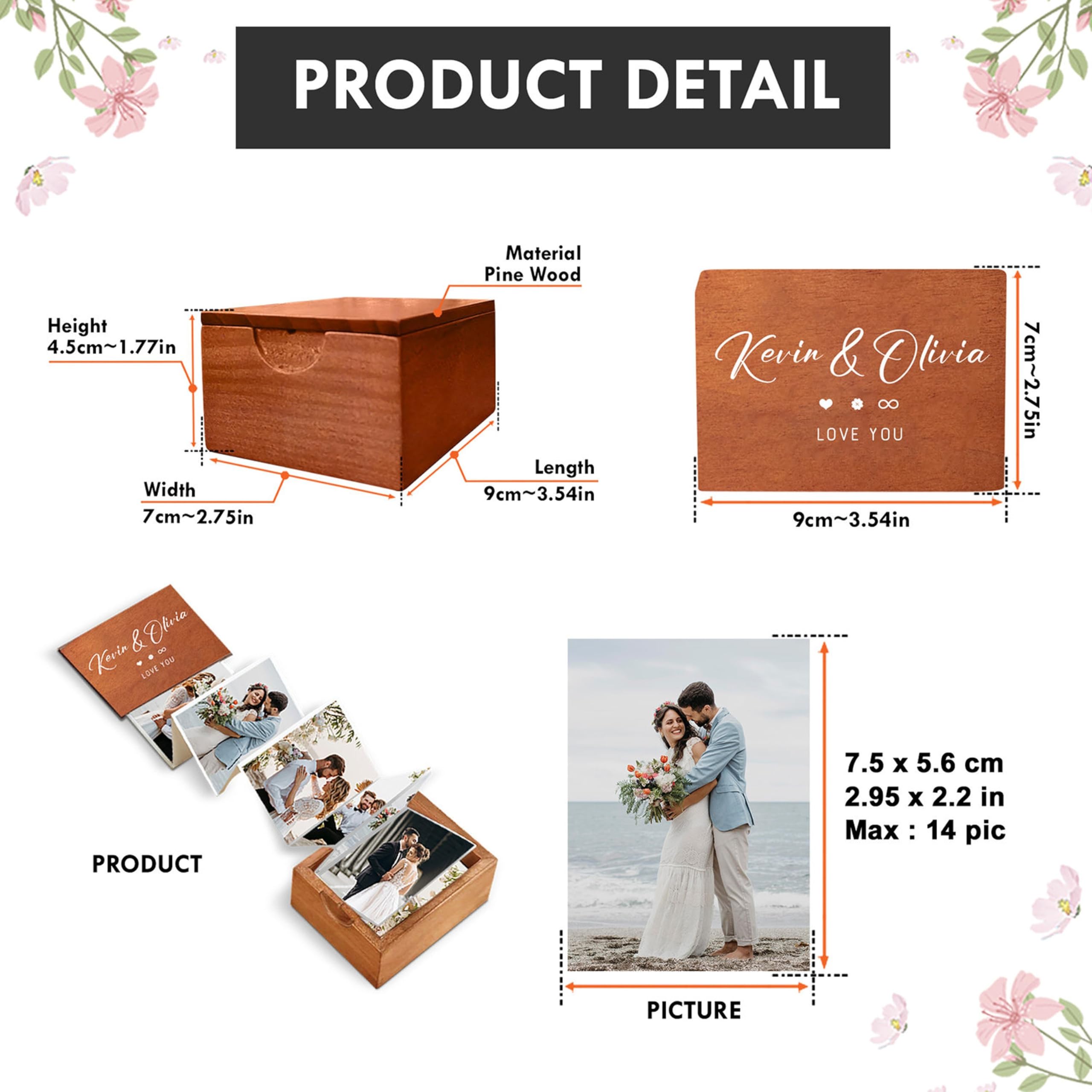 Personalized Pull Out Photo Wooden Box, Memory Keepsake Box, Custom Wooden Picture Box, Mini Photo Album Collection Gift, Memory Collection Gift, Christmas Gifts, Valentine Day Gifts For Him & Her