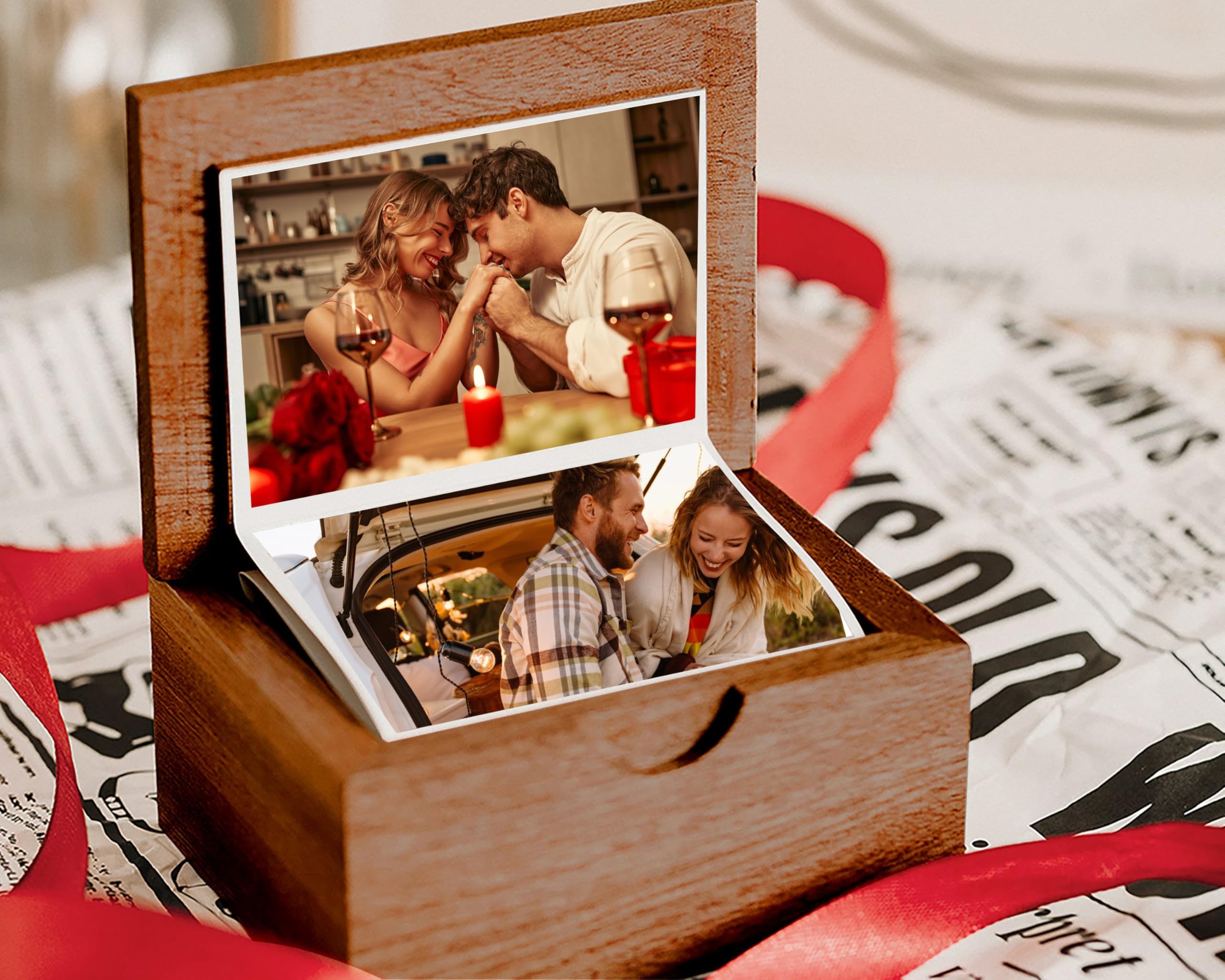 Personalized Pull Out Photo Wooden Box, Memory Keepsake Box, Custom Wooden Picture Box, Mini Photo Album Collection Gift, Memory Collection Gift, Christmas Gifts, Valentine Day Gifts For Him & Her