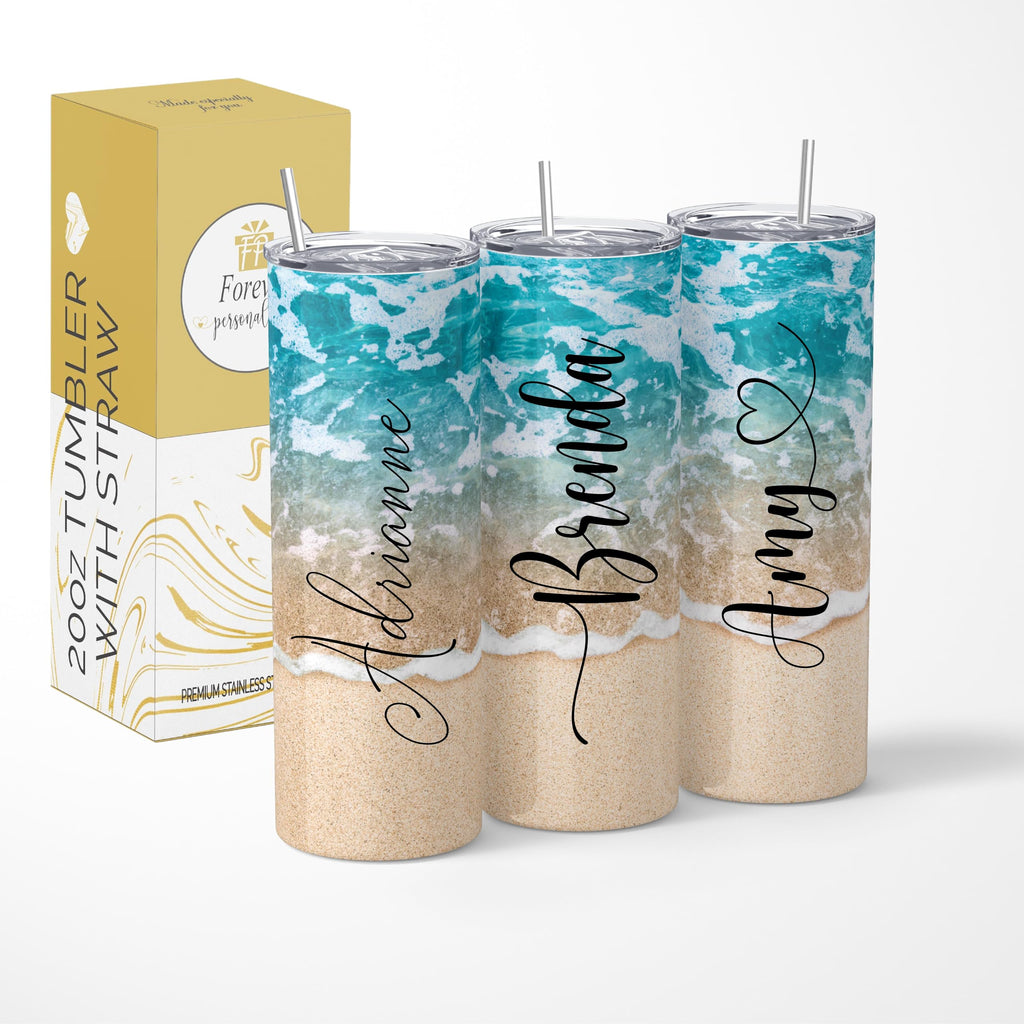 Beach Tumbler | Personalized Tumblers With Name | 20oz Stainless Steel Tumblers | Bridesmaid Gifts | Travel Cup | Custom Tumbler | Personalized Gifts | Beach | Custom Cups
