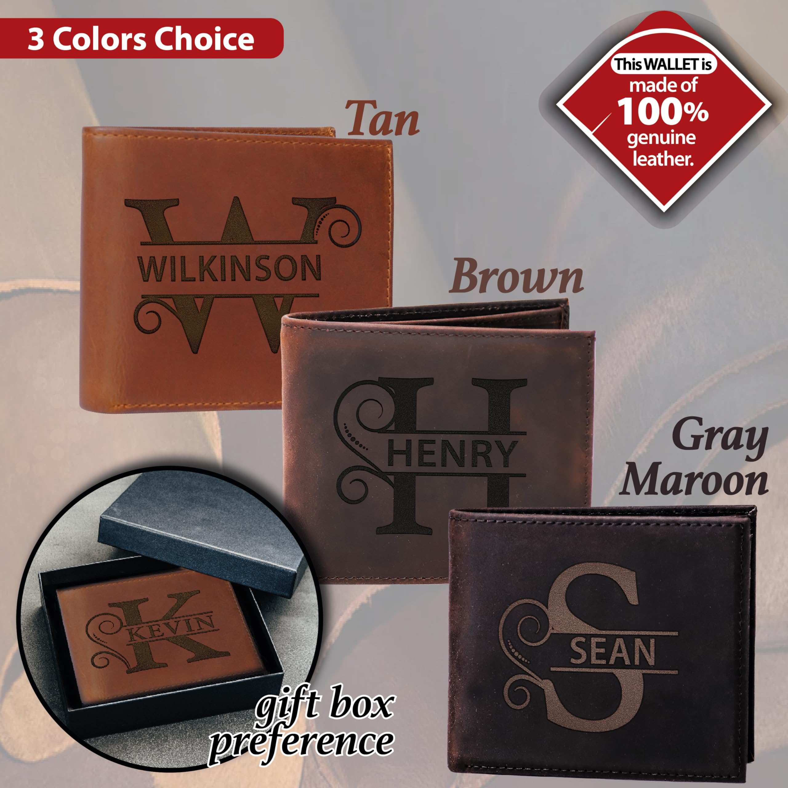 Personalized Wallet for Men, Custom Wallets for Men, Birthday Gifts for Men, Customized Monogram Wallet for Men, Son, Grandpa, and Boyfriend, Wedding, Anniversary, Graduate