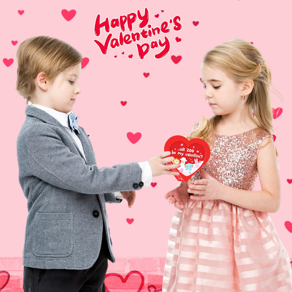 Advoxa Valentines Day Gifts Toys for Kids - 24 Packs Valentines Day Heart Boxes with Animal Plush Toys, Valentines Gift Exchange School Classroom Prize Rewards Party Favors Toys