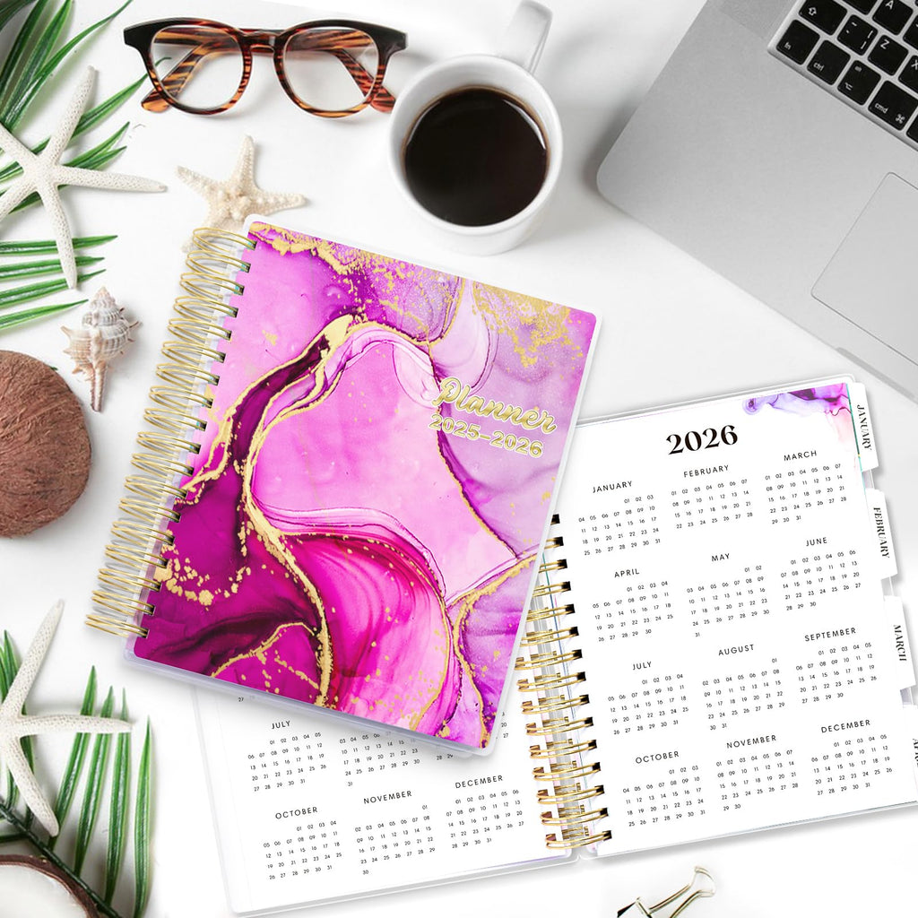 Planner 2025-2026 7.9" x 9.8", Large 18 Months Academic Daily Weekly Monthly Planner Yearly Agenda Jan. 2025–June. 2026, Page Tabs, Separator Page, Pocket Folder, Bookmark, Stickers, Sticky Note Set