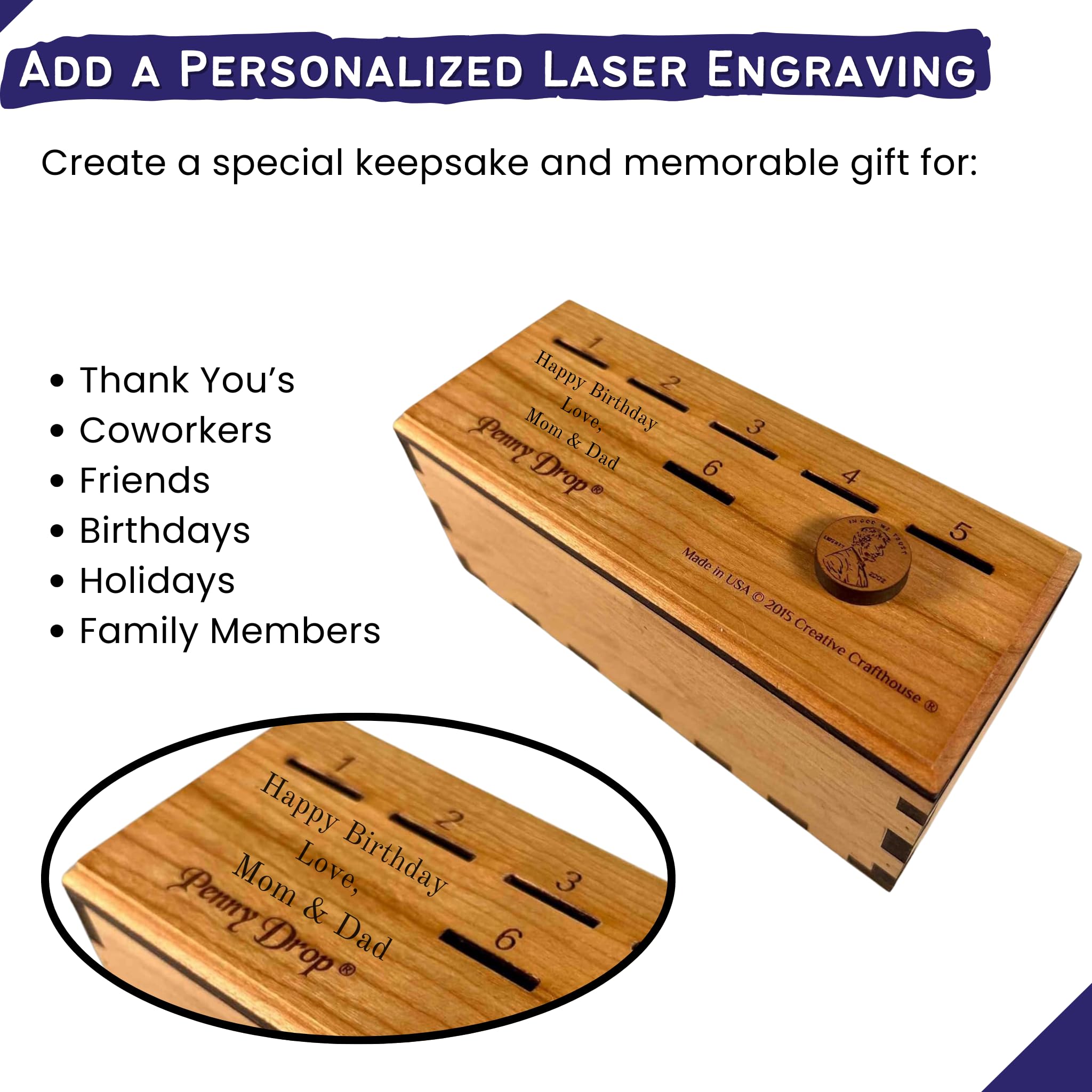Personalized Penny Drop Game Premium - Personalizable with Laser Engraved Name - Made in the USA by Creative Crafthouse