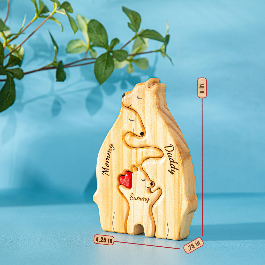 Personalized Wooden Bear Family Puzzle with 3 Names, Custom Puzzles, Customized Gifts for Mom, Dad, Kids, Baby, Gift for Grandparents, Birthday Present, Holidays, Home Decor, Housewarming