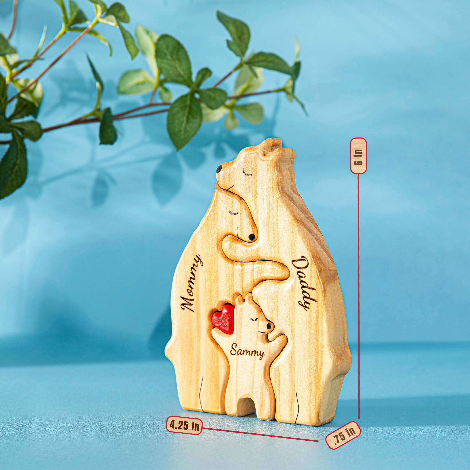 Personalized Wooden Bear Family Puzzle with 3 Names, Custom Puzzles, Customized Gifts for Mom, Dad, Kids, Baby, Gift for Grandparents, Birthday Present, Holidays, Home Decor, Housewarming