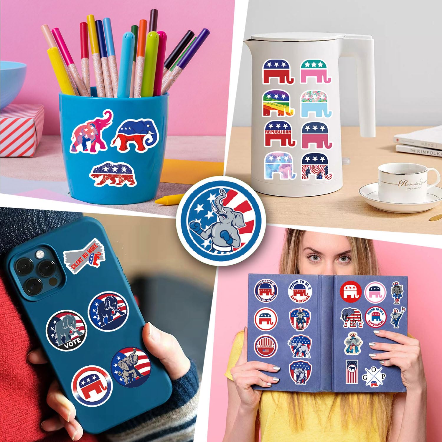 60pcs Republican Elephant Sticker Political Stickers, Waterproof Vinyl Sticker Decals, for Kids Girls Boys Teens Adults for Water Bottles Laptop Suitcase for Birthday Party Supplies Decoration Favors
