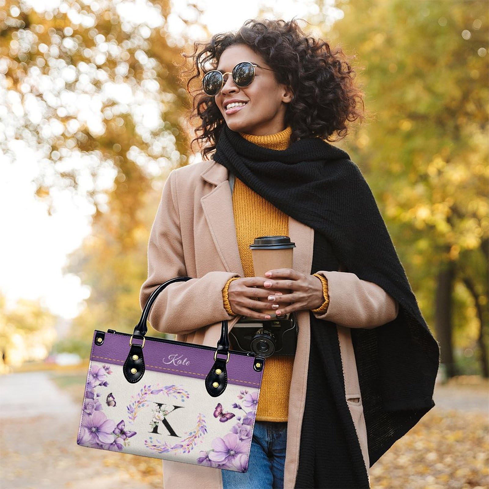 Personalized Monogrammed Womens Handbags - Medium Top-handle with Shoulder Strap - Aesthetic Handbag with Zipper