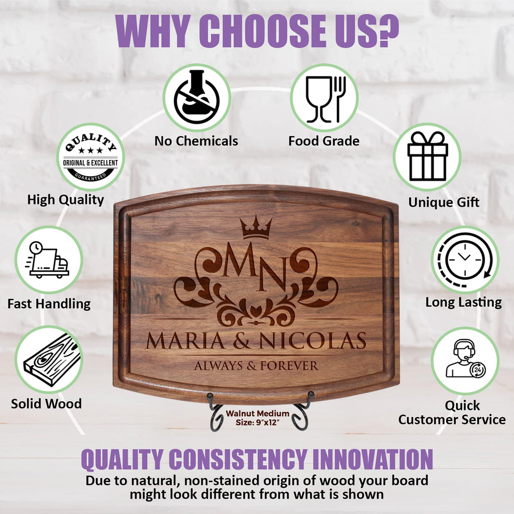 Tayfus Personalized & Monogrammed Cutting Boards, Handmade Custom Wood Serving Board, Christmas Gifts for Women and Men, Gifts for Christmas, Wedding and Anniversary, Housewarming Gift For Couples