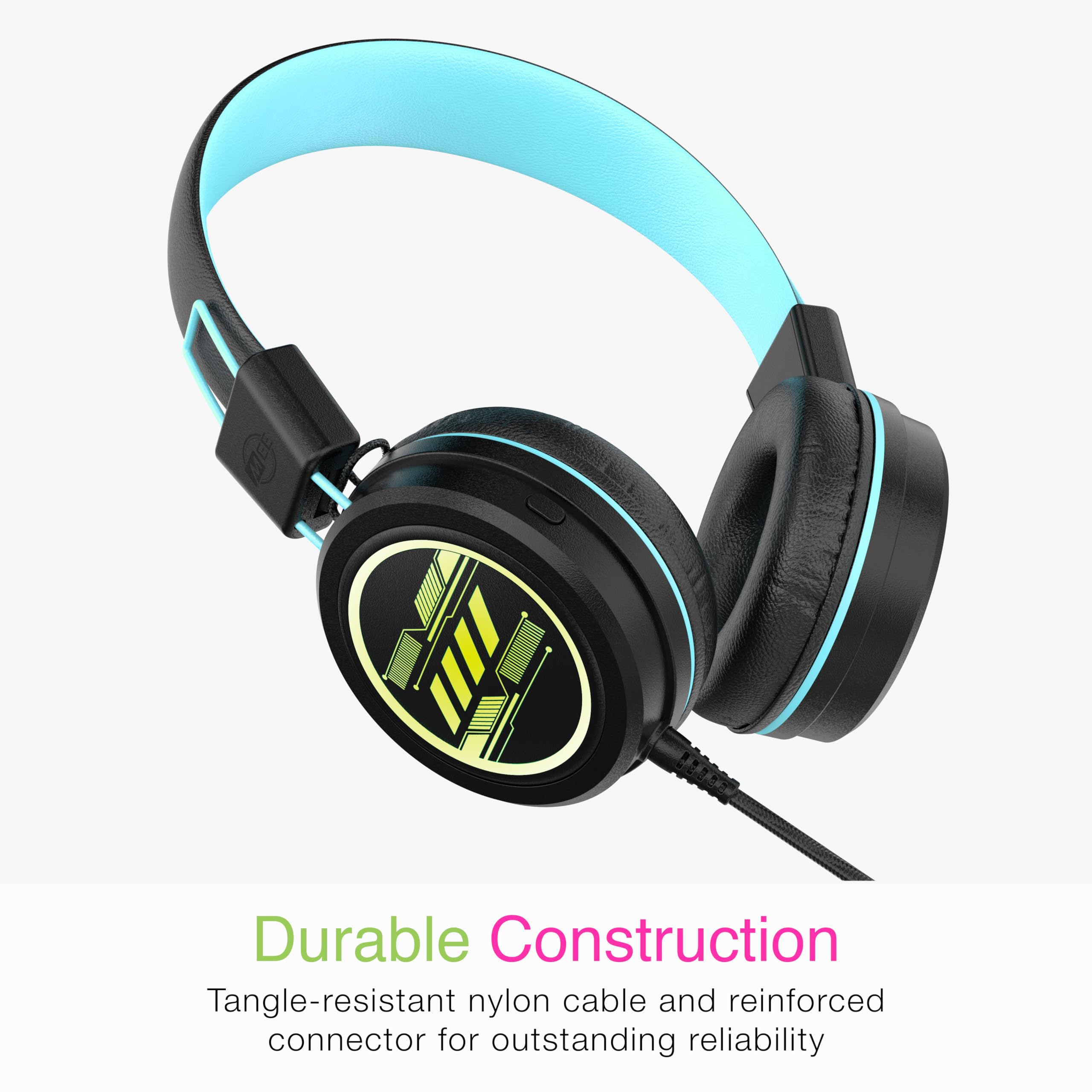 MEE audio KidJamz KJ55 Personalized USB-C Safe Listening Wired Headphones for Kids with Custom LED-Backlit Design, Volume Limiter, & Microphone for iPhone 15, iPad, & USB Type C Devices (Black)