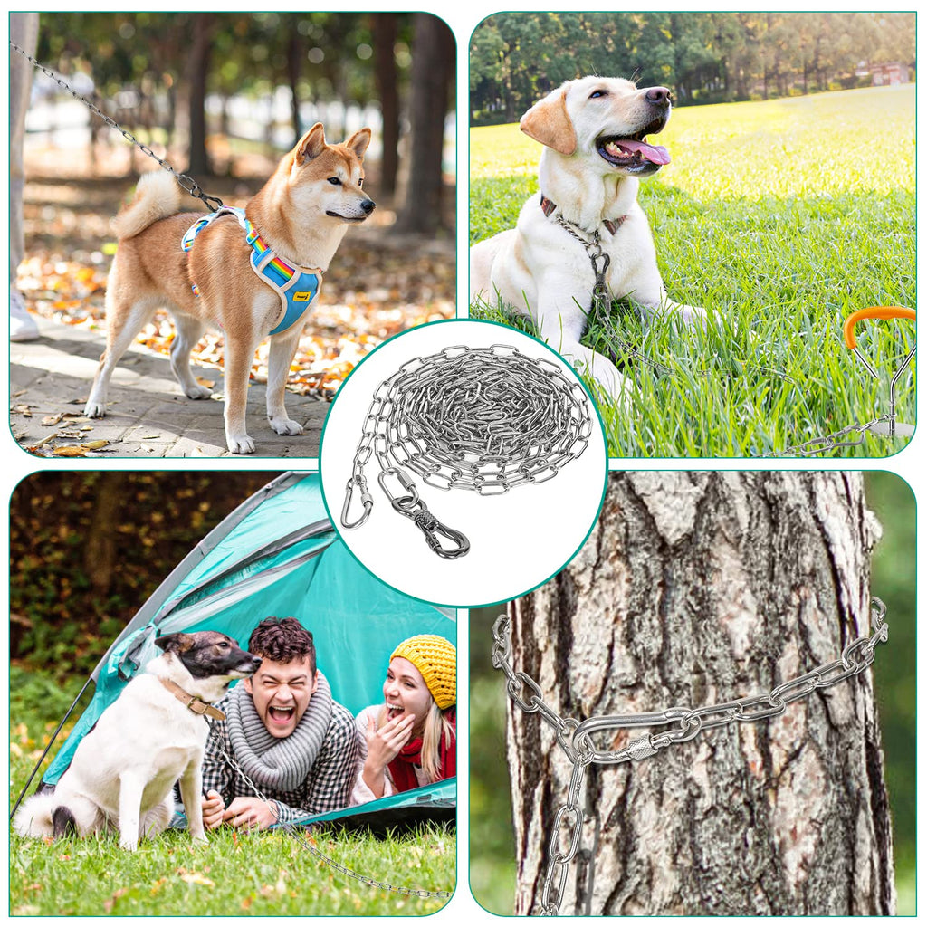 Tresbro Heavy Duty Dog Chains for Outside, 15FT Stainless Steel Tie Out Cable with Swivel Hook for Small Medium Dogs, Metal Chew Proof Pet Runner Chain Leash Lead for Outdoor Camping Hiking Yard, 3MM