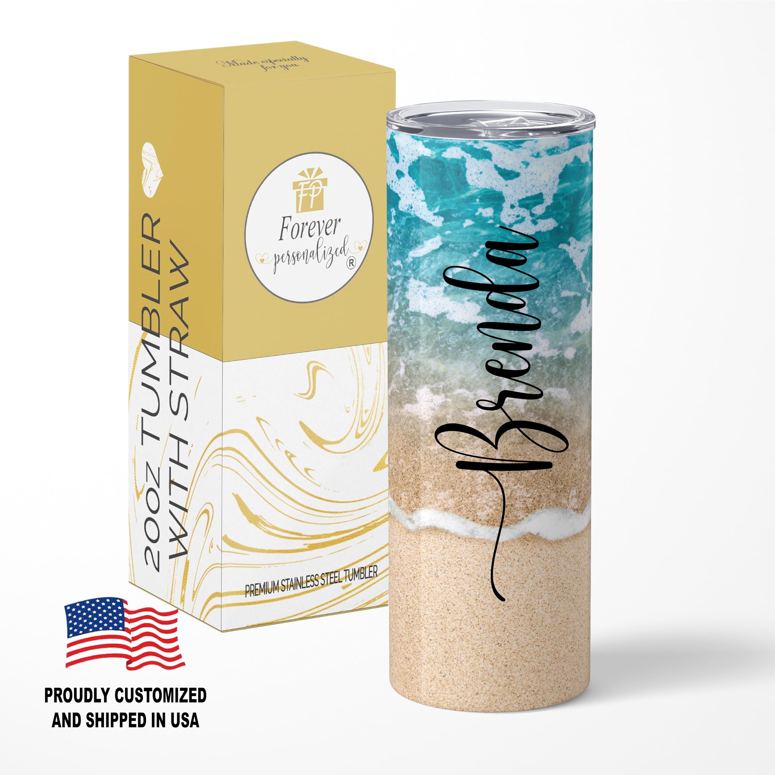 Beach Tumbler | Personalized Tumblers With Name | 20oz Stainless Steel Tumblers | Bridesmaid Gifts | Travel Cup | Custom Tumbler | Personalized Gifts | Beach | Custom Cups