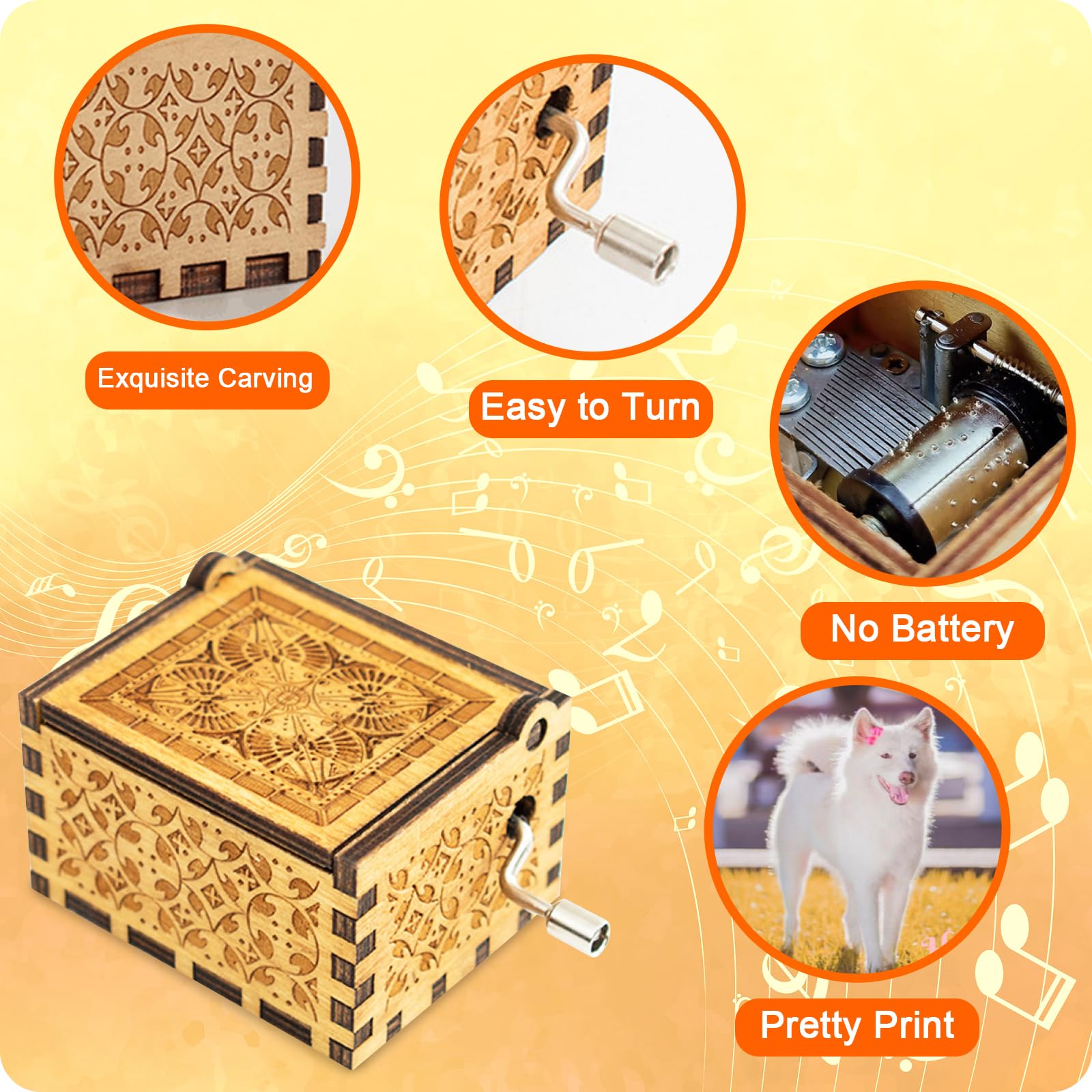 Custom Music Box Gifts for Woman Men Personalize Hand Crank Wooden Musical Boxes, Add Your Photo Name LOGO Image Suitable for Birthday Christmas Thanksgiving Mother's Day Keepsake