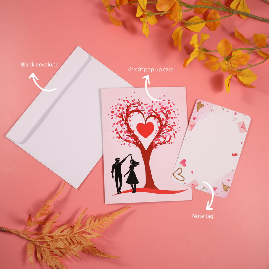 Valentine Day Pop Up Card, 3D Love Tree Hearts Couple Card, Happy Anniversary Card for Her, Wife, Husband, Him, Couple; Wedding Card, Valentines Cards, Mothers Day Card, 6x 8" Romantic Birthday Card