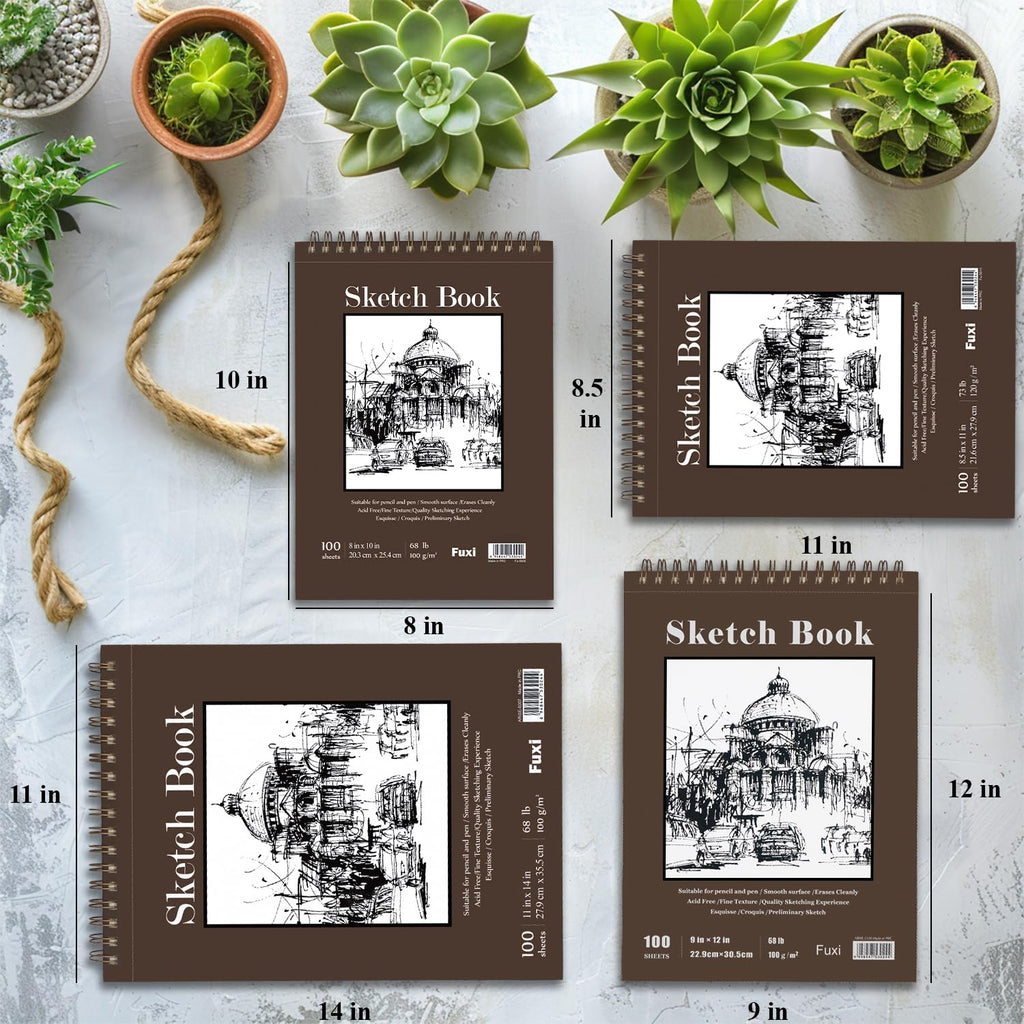 Fuxi 9" x 12" Sketch Book, Top Spiral Bound Sketch Pad, 1 Pack 100 Sheets 68lb/100gsm, Acid Free Art Sketchbook Artistic Drawing Painting Writing Paper for Kids Adults Beginners Artists