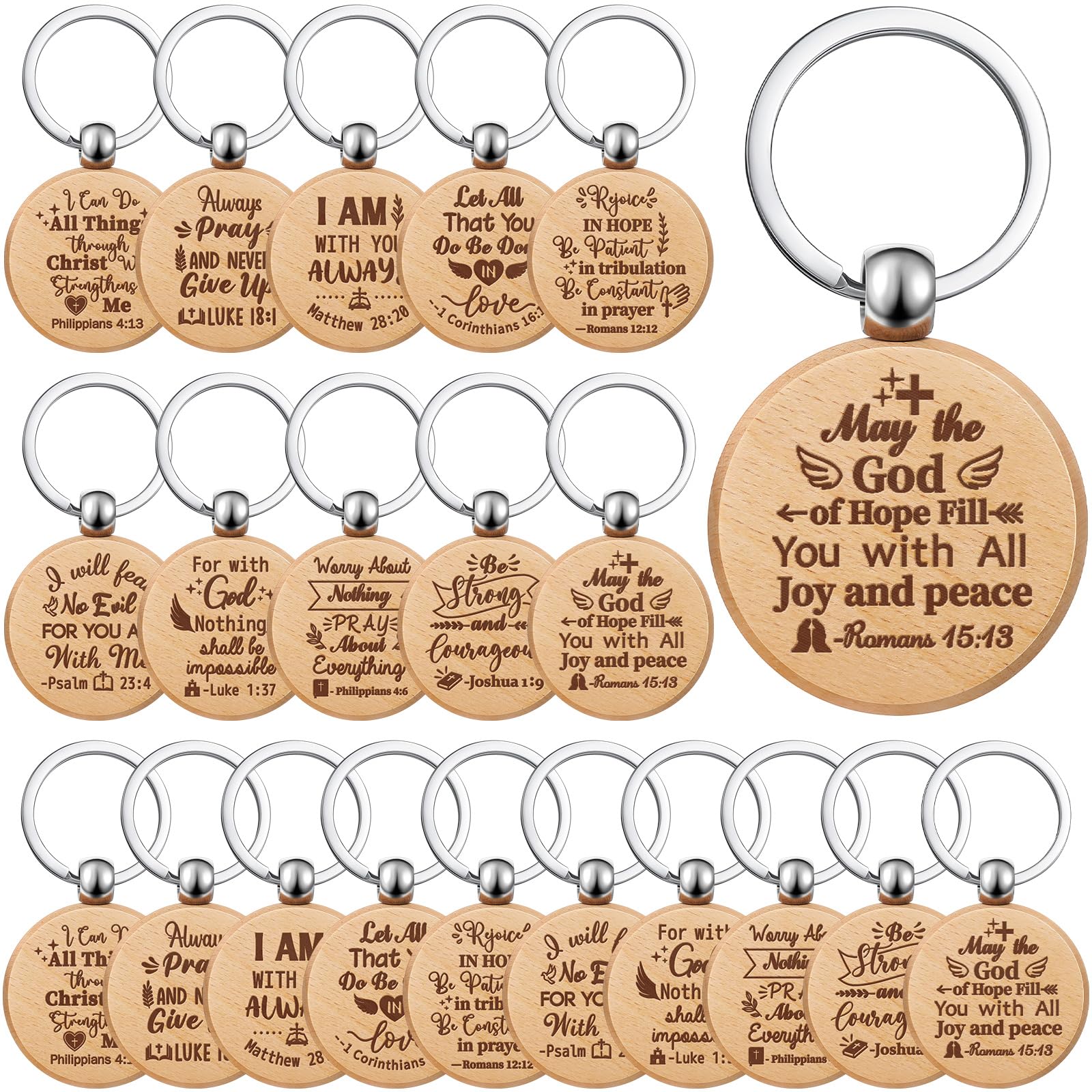 Chunful 100 Pcs Wooden Bible Inspirational Keychains Bulk Bible Verse Key Rings Religious Christian Keychains Rustic Engraving Thank Teacher Gift Graduation Gift for Women Men Students