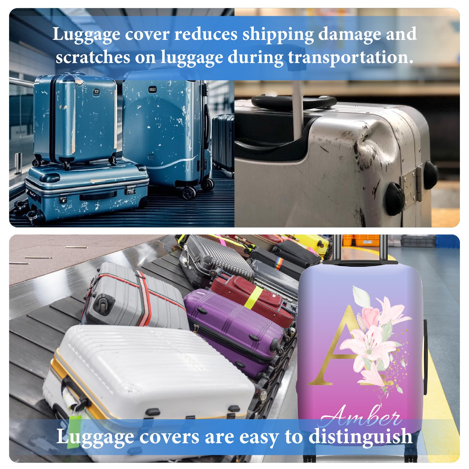 TOPCARPENTER Custom Floral Letter Luggage Cover - Elastic Washable Suitcase Covers for Luggage,Personalized Luggage Protector with Name,Travel Gifts for Men Women Couples Traveler(L)