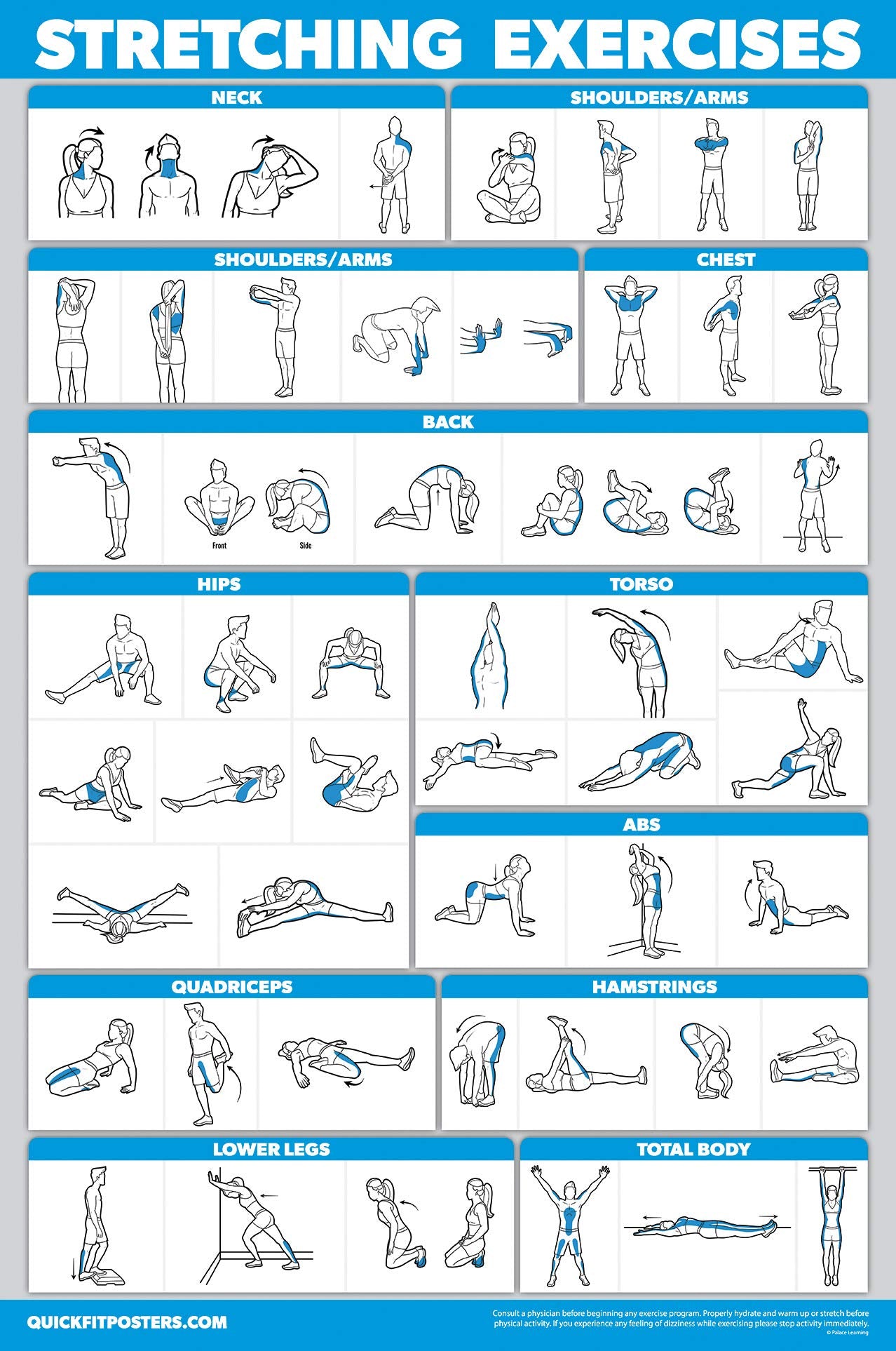 QuickFit 3 Pack - Dumbbell Workouts + Bodyweight Exercises + Stretching Routine Poster Set - Set of 3 Workout Charts (Laminated, 18" x 24")