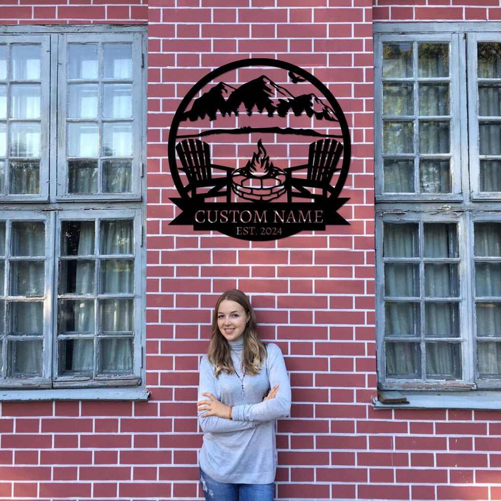 Dyoart Personalized Camping Signs | Custom Metal Sign | Custom Mountain Campfire Sign | Custom Signs Outdoor Metal | Family Name Sign | Personalized Campfire Name Sign | Metal Wall Art | Camping Signs