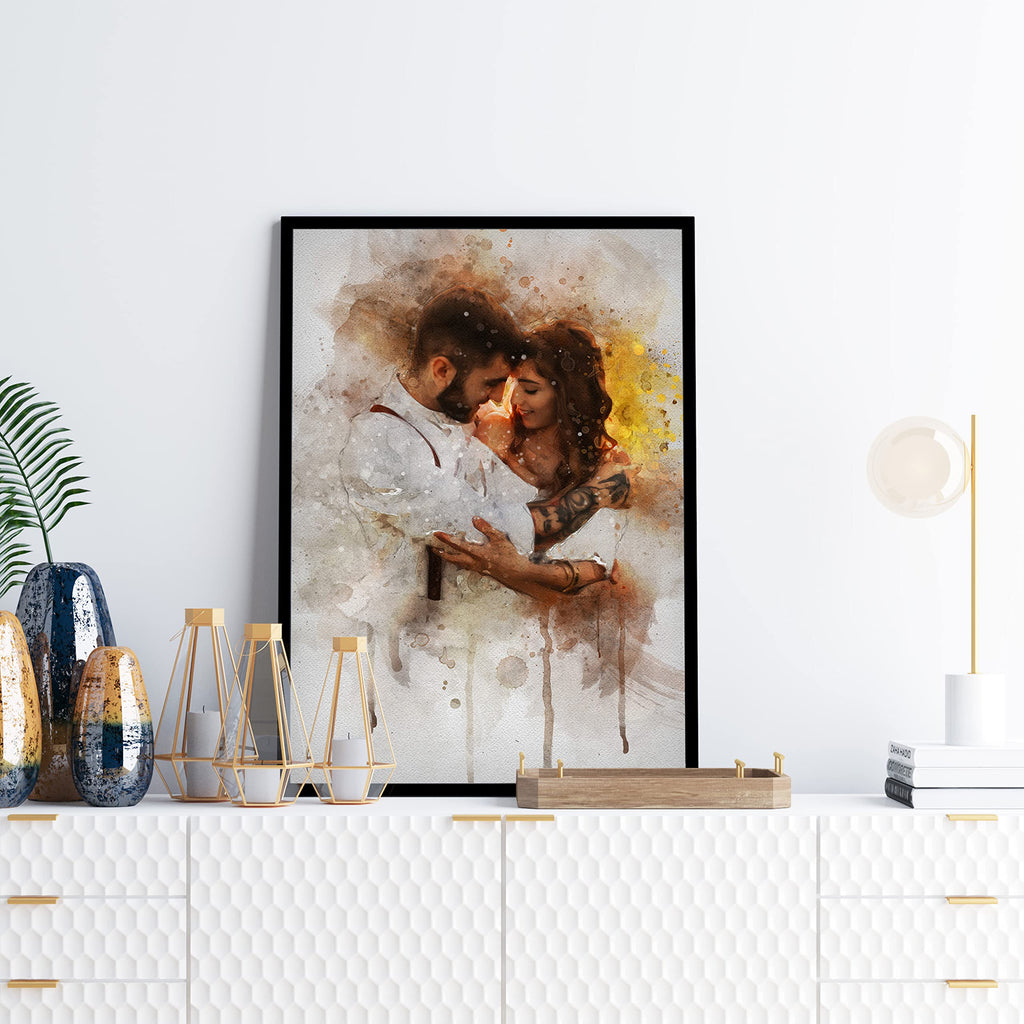 Awesometik Watercolor Portrait Canvas from Photo, Wedding Illustration Print Personalized Artwork Watercolor Art Canvas Art Wall Art