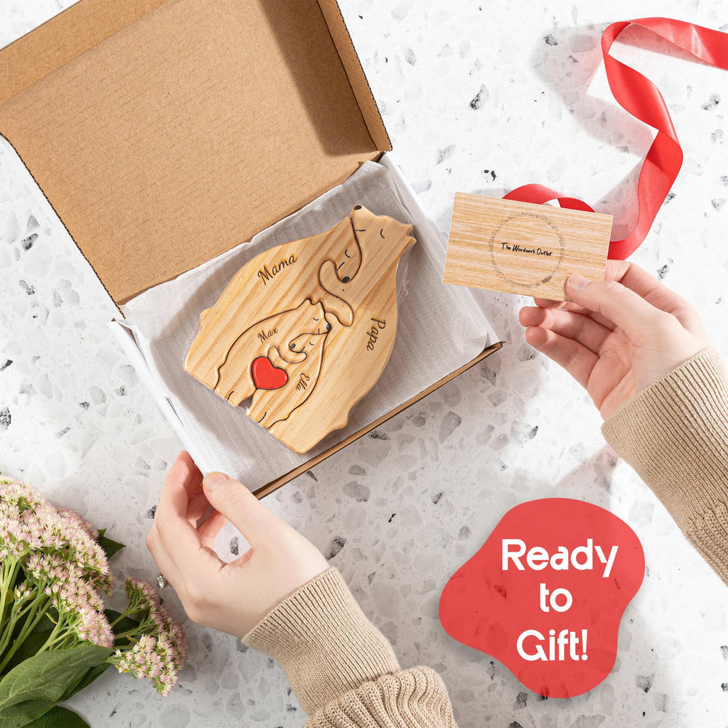 Personalized Wooden Bear Family Puzzle with 3 Names, Custom Puzzles, Customized Gifts for Mom, Dad, Kids, Baby, Gift for Grandparents, Birthday Present, Holidays, Home Decor, Housewarming