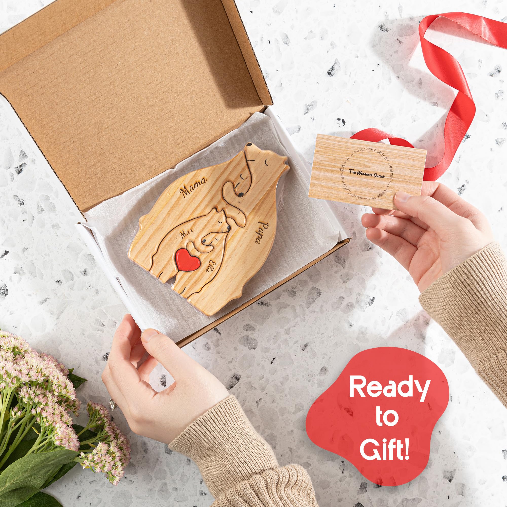 Personalized Wooden Bear Family Puzzle with 3 Names, Custom Puzzles, Customized Gifts for Mom, Dad, Kids, Baby, Gift for Grandparents, Birthday Present, Holidays, Home Decor, Housewarming