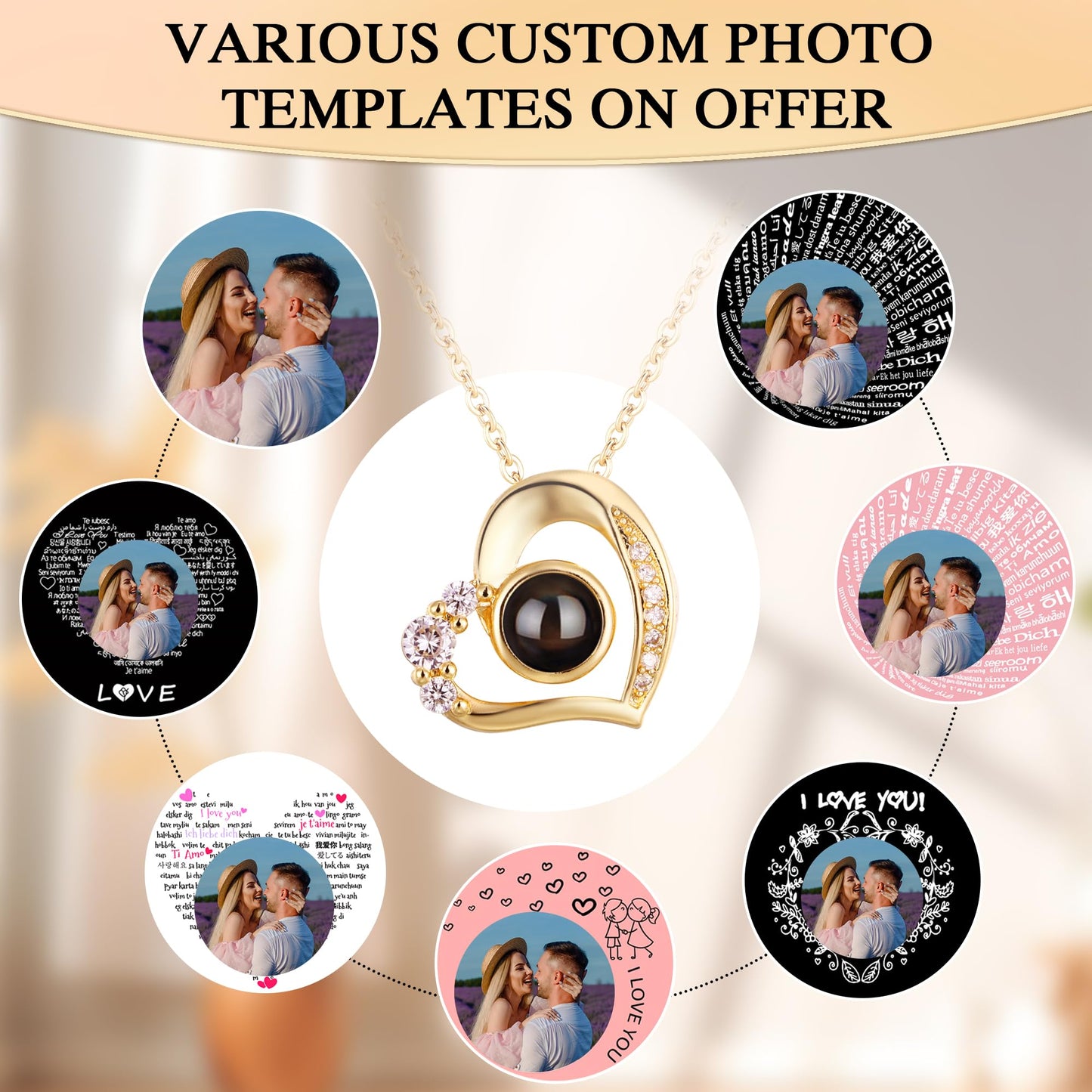 Craftdiam Personalized Picture Necklace Projection Necklace with Photo Inside - Custom Photo Pendant Necklace - 18K Real Gold Plating-for Mom Wife Valentines Love Memorial Gifts for Anniversary