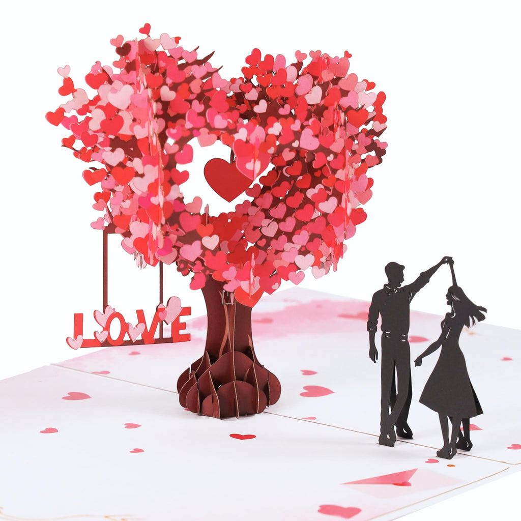 Valentine Day Pop Up Card, 3D Love Tree Hearts Couple Card, Happy Anniversary Card for Her, Wife, Husband, Him, Couple; Wedding Card, Valentines Cards, Mothers Day Card, 6x 8" Romantic Birthday Card