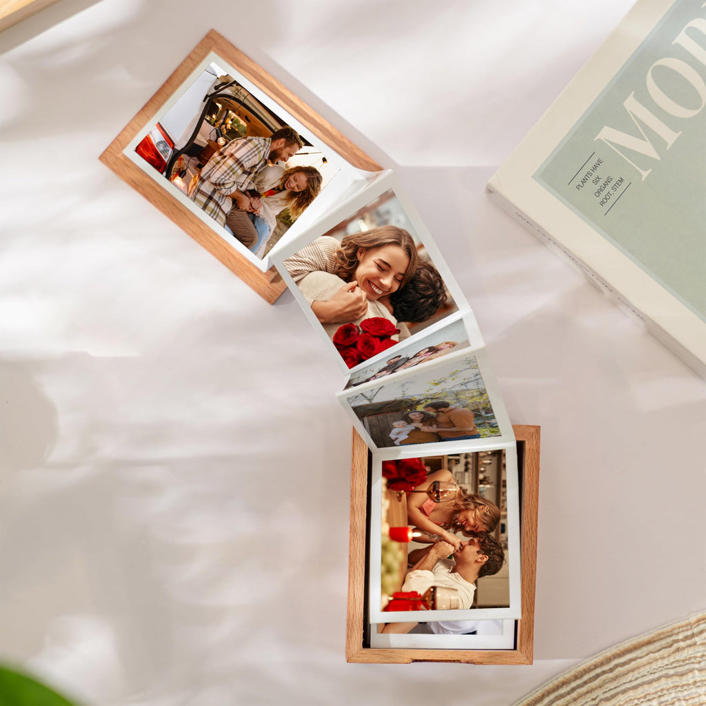 Personalized Pull Out Photo Wooden Box, Memory Keepsake Box, Custom Wooden Picture Box, Mini Photo Album Collection Gift, Memory Collection Gift, Christmas Gifts, Valentine Day Gifts For Him & Her