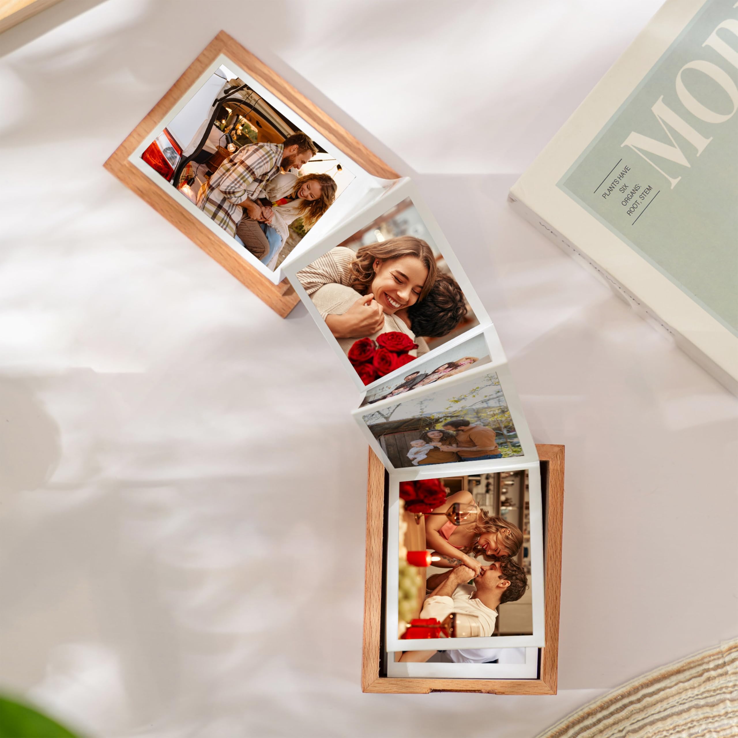 Personalized Pull Out Photo Wooden Box, Memory Keepsake Box, Custom Wooden Picture Box, Mini Photo Album Collection Gift, Memory Collection Gift, Christmas Gifts, Valentine Day Gifts For Him & Her
