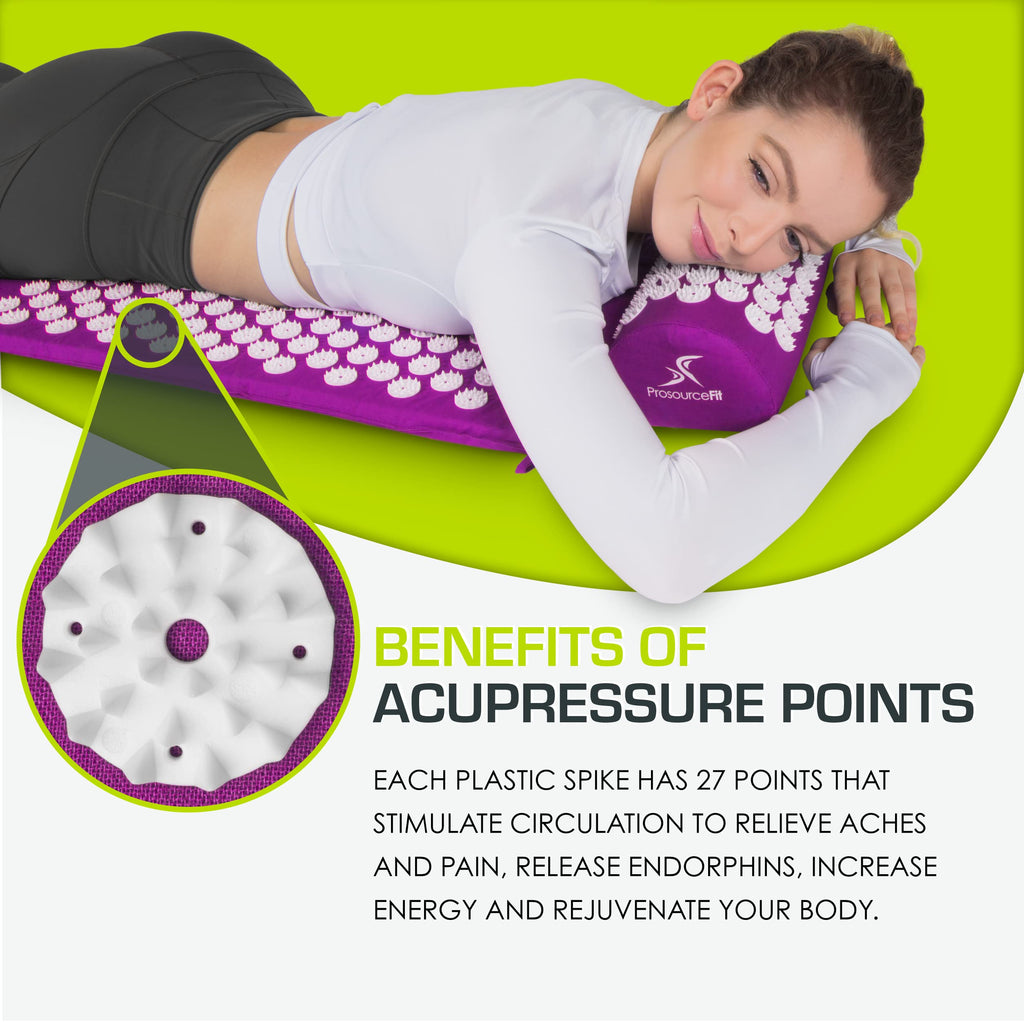 ProsourceFit Acupressure Mat and Pillow Set for Back/Neck Pain Relief and Muscle Relaxation, Purple