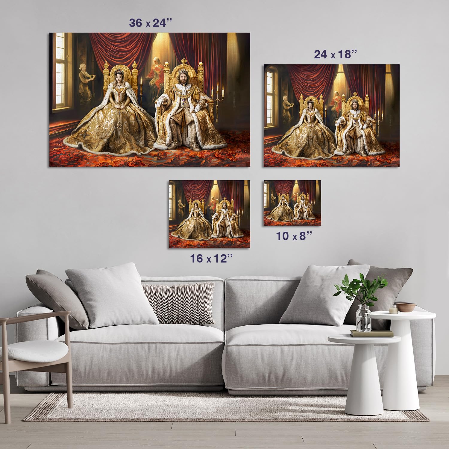 Turn Me Royal Custom Couple Portrait from Your Photo, Canvas Wall Art as Personalized Gift for Couple, Turn them into Royalty (The Golden Royals, 16" x 12")