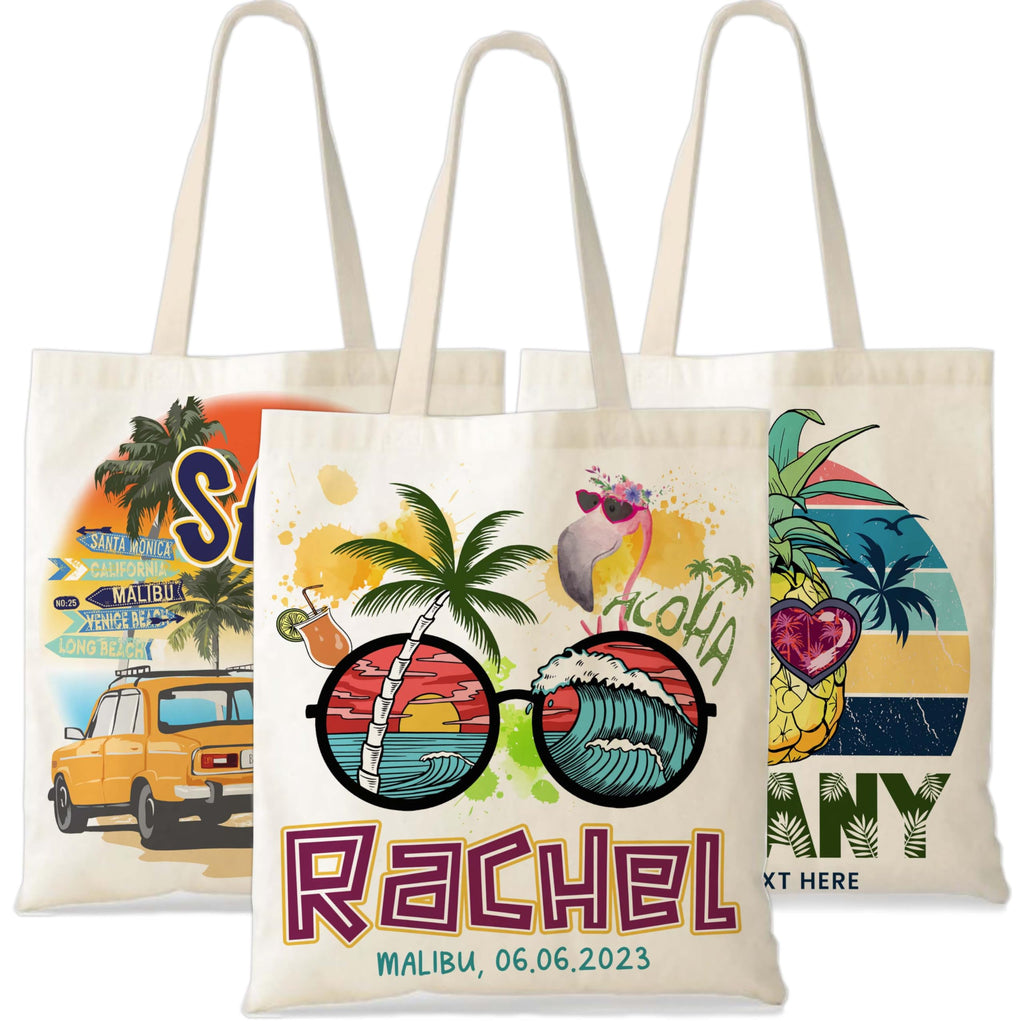 Personalized Canvas Tote Bags for Women w/Name & Text 9 Design - Customized Beach Totes Bag Girl Gift - Custom Summer Accessories Vacation Travel Grocery Shoulder Bag Cute Christmas Birthday Gifts C1