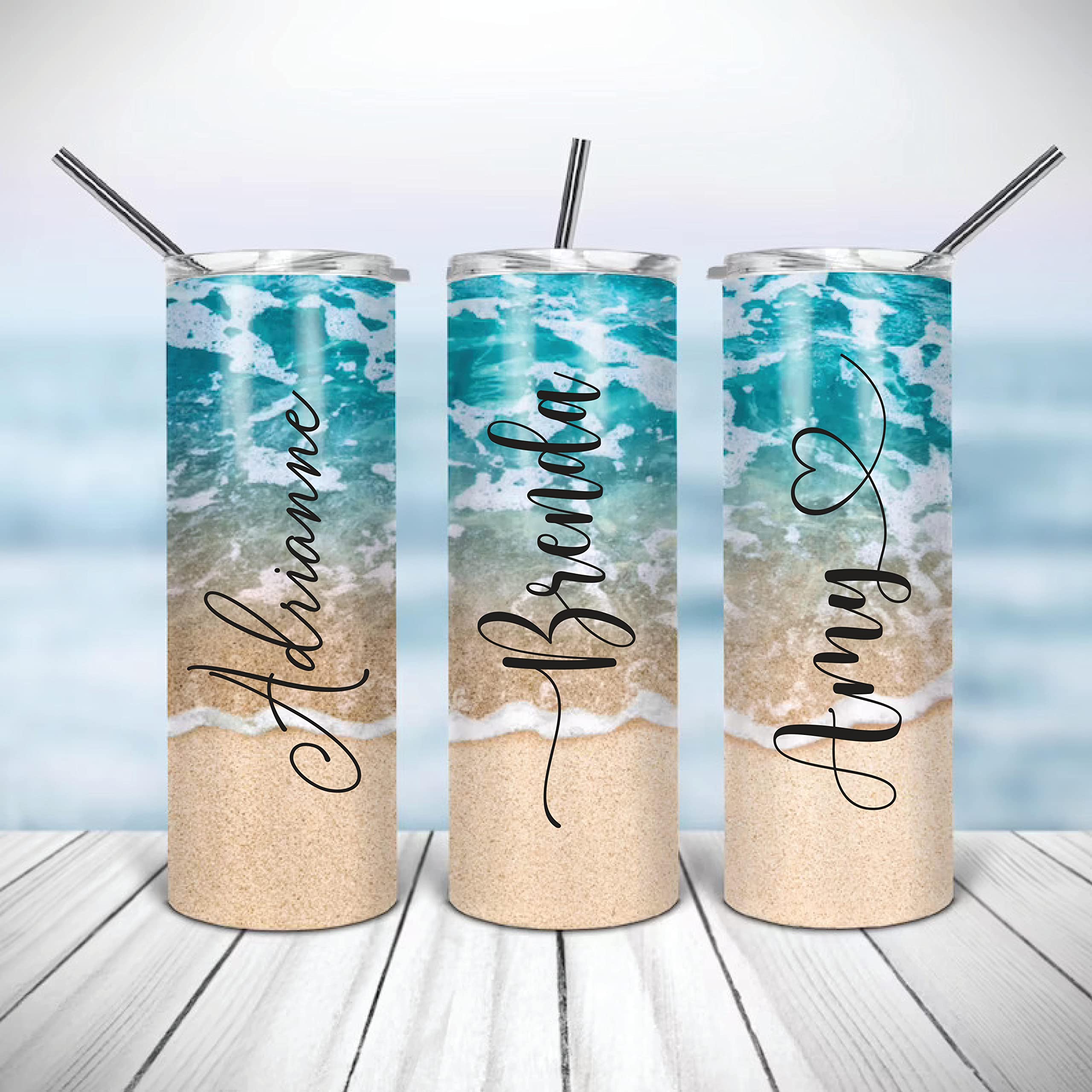Beach Tumbler | Personalized Tumblers With Name | 20oz Stainless Steel Tumblers | Bridesmaid Gifts | Travel Cup | Custom Tumbler | Personalized Gifts | Beach | Custom Cups