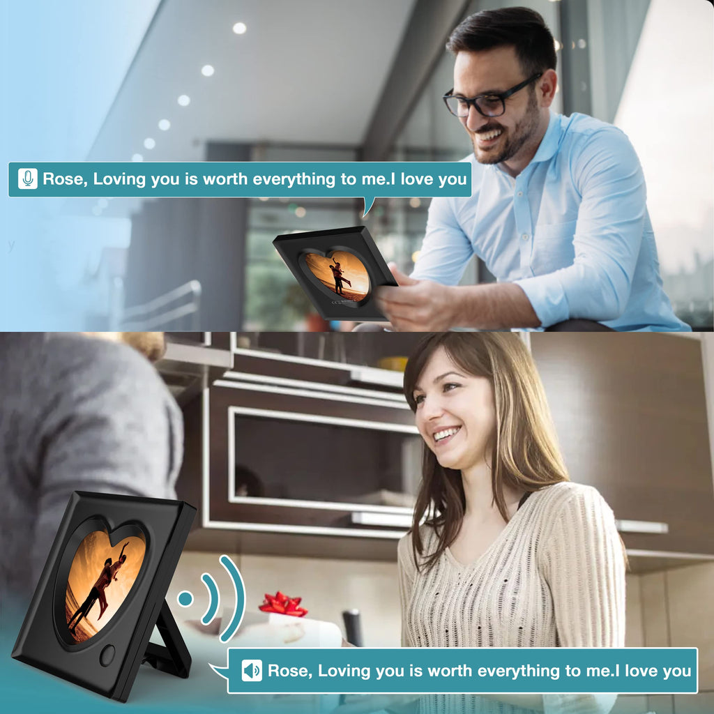 KWANWA Picture Frame Personalized Voice 20S Recordable, 3.9x3.9 Love Heart Shape Gifts for Graduation, Christmas, Birthday, Wedding, Photo Frame for Tabletop Desk Bookshelf Office Home