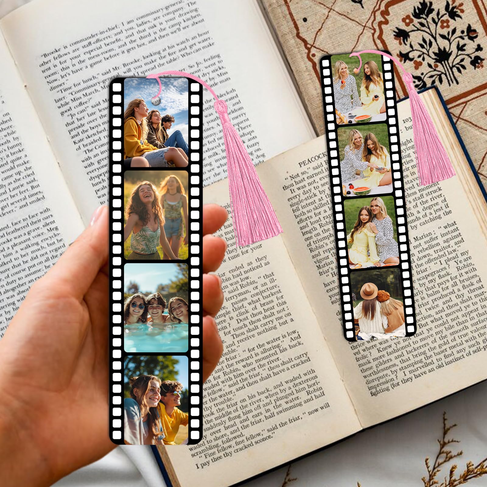 Personalized Bookmark with Picture Text Metal Custom Bookmarks with Tassel Double-Sided Custom Engraved Photo Color Bookmark for Book Lovers Kids Women Men Christmas Birthdays Valentine’s Day Gift