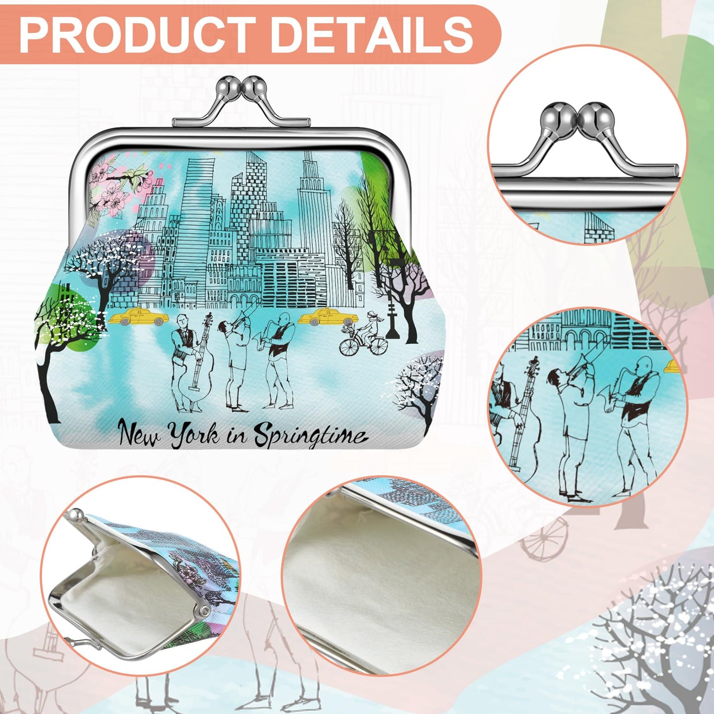 Yeyeplum 9 Pcs New York Souvenir Coin Purse for Girls Women Souvenir Change Wallet Gifts City Travel Vintage Kiss Lock Change Purses Bulk for Ladies Women Mother Teacher