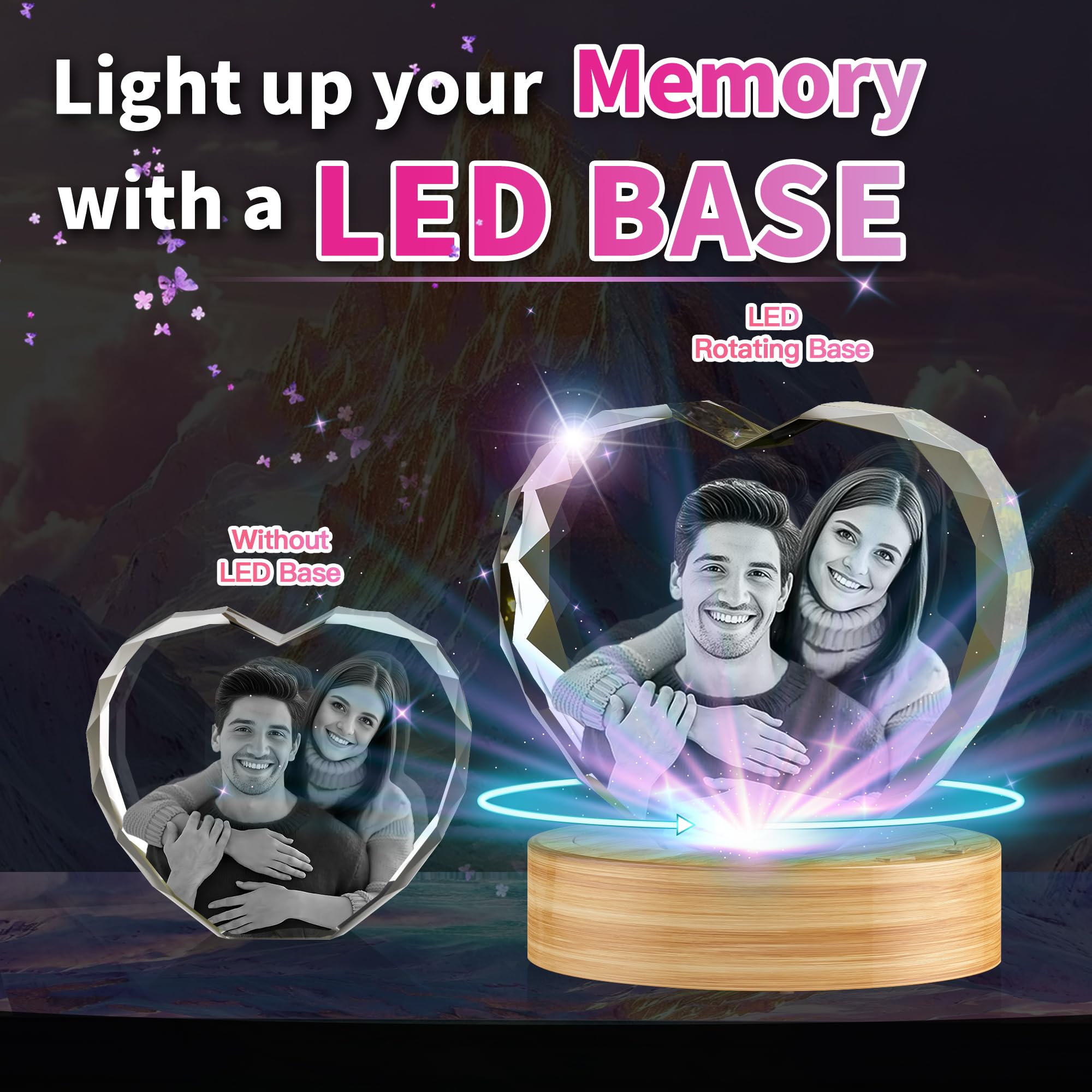 3D Crystal Photo, Great Christmas Personalized Gifts for Women, Wife, Her, Him, Mom, Dad, Men, Husband, 3D Laser Etched Glass Picture, Customized Xmas Anniversary Couple Birthday and Pet Gifts