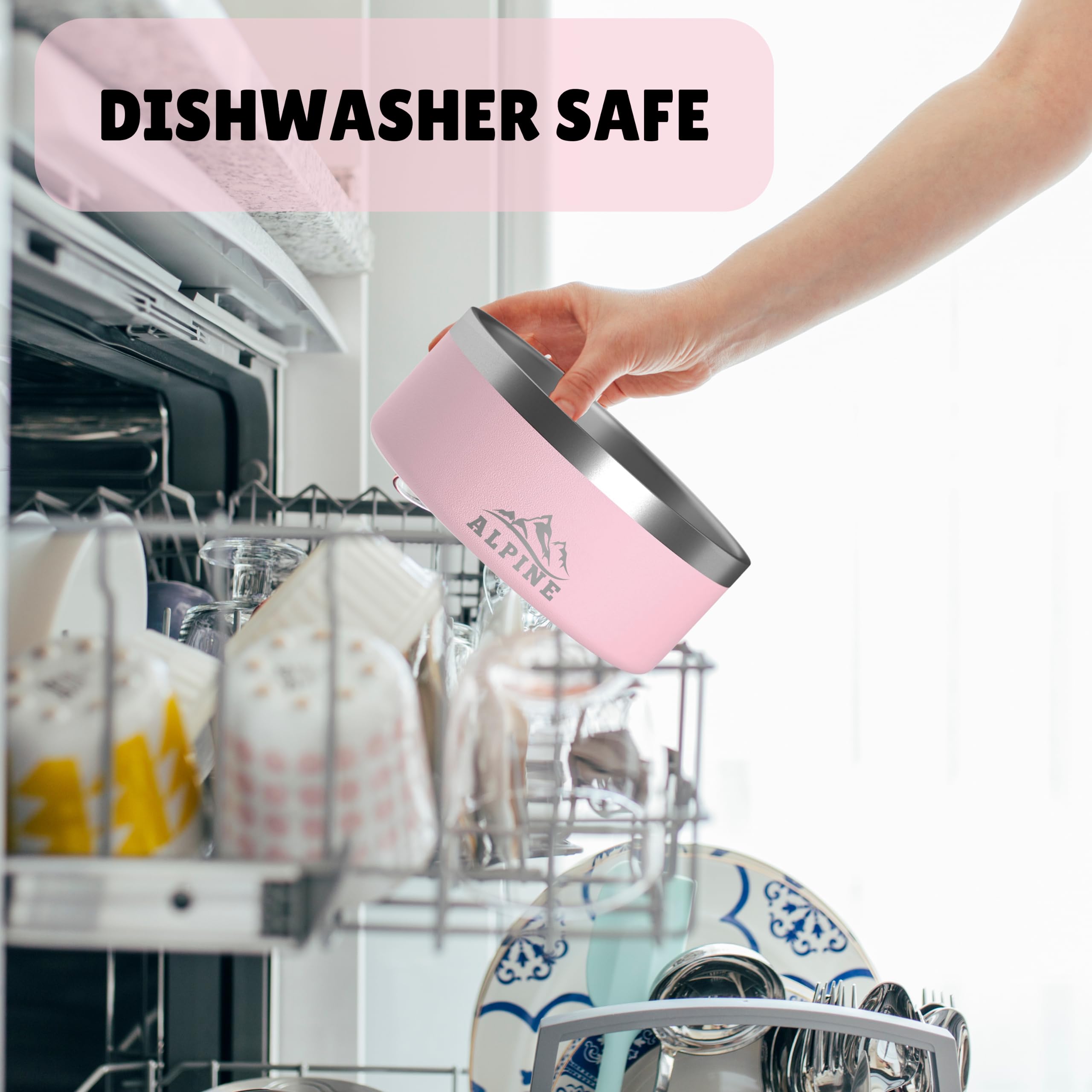 ALPINE Set of 2 Stainless Steel Dog Bowls, Non Slip, Metal Pet Bowl for Food and Water, Double Walled Insulated, Rustproof, Dishwasher Safe (32 oz, Black)