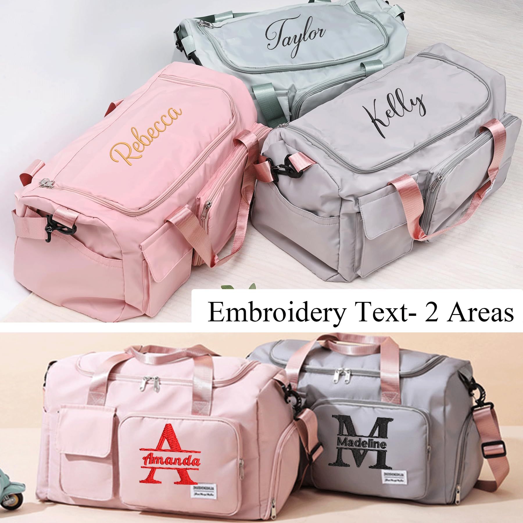 Personalized Duffle Bag Travel Bag with Embroidery Name Foldable Shoe Compartment for Sports Dance Gym