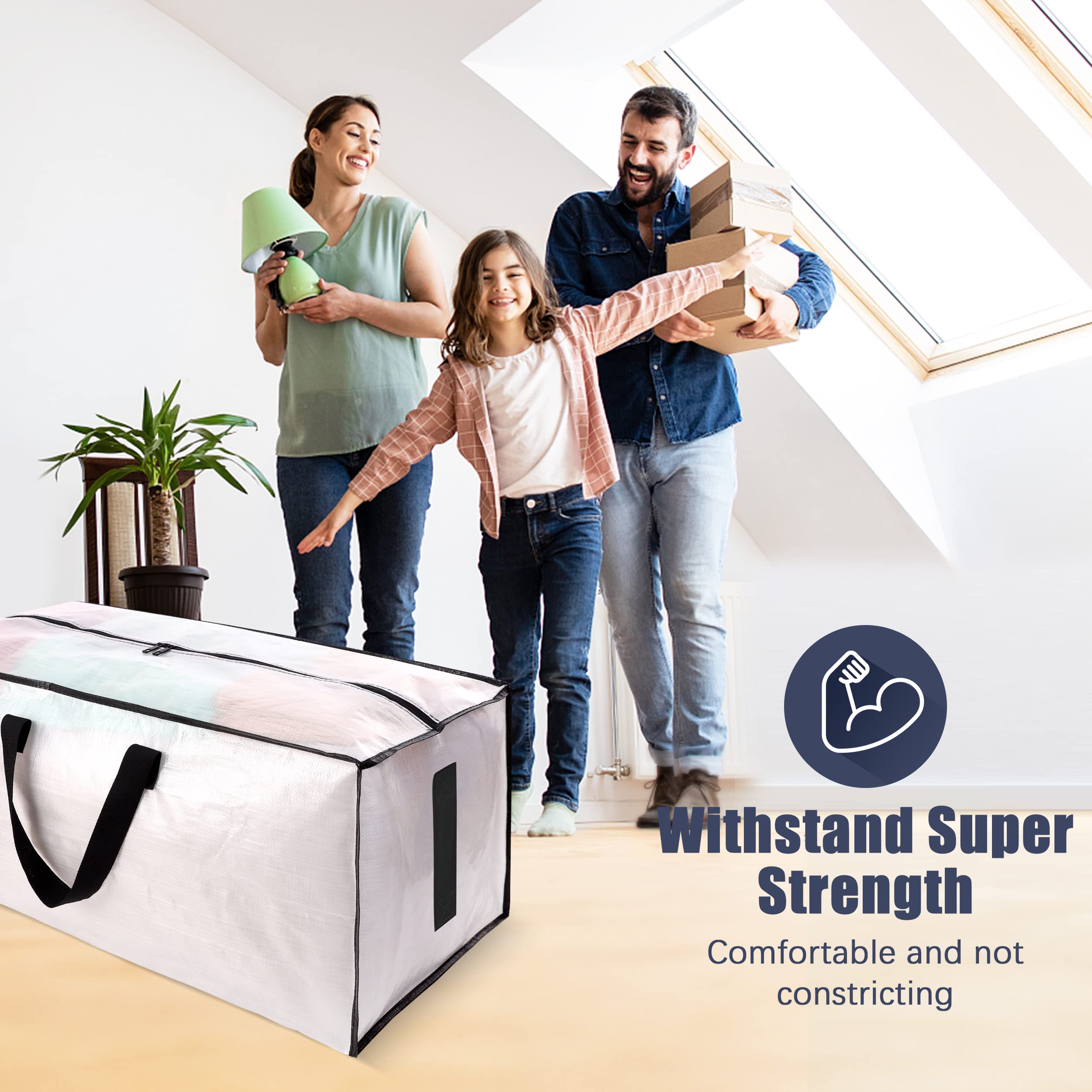 HOMESURE 8 Pack Large Strong Moving Bags with Zippers & Carrying Handles - Water-Resistant - Heavy Duty Storage Tote for Space Saving, Fold Flat, Alternative to Moving Box (Semi-Transparent)