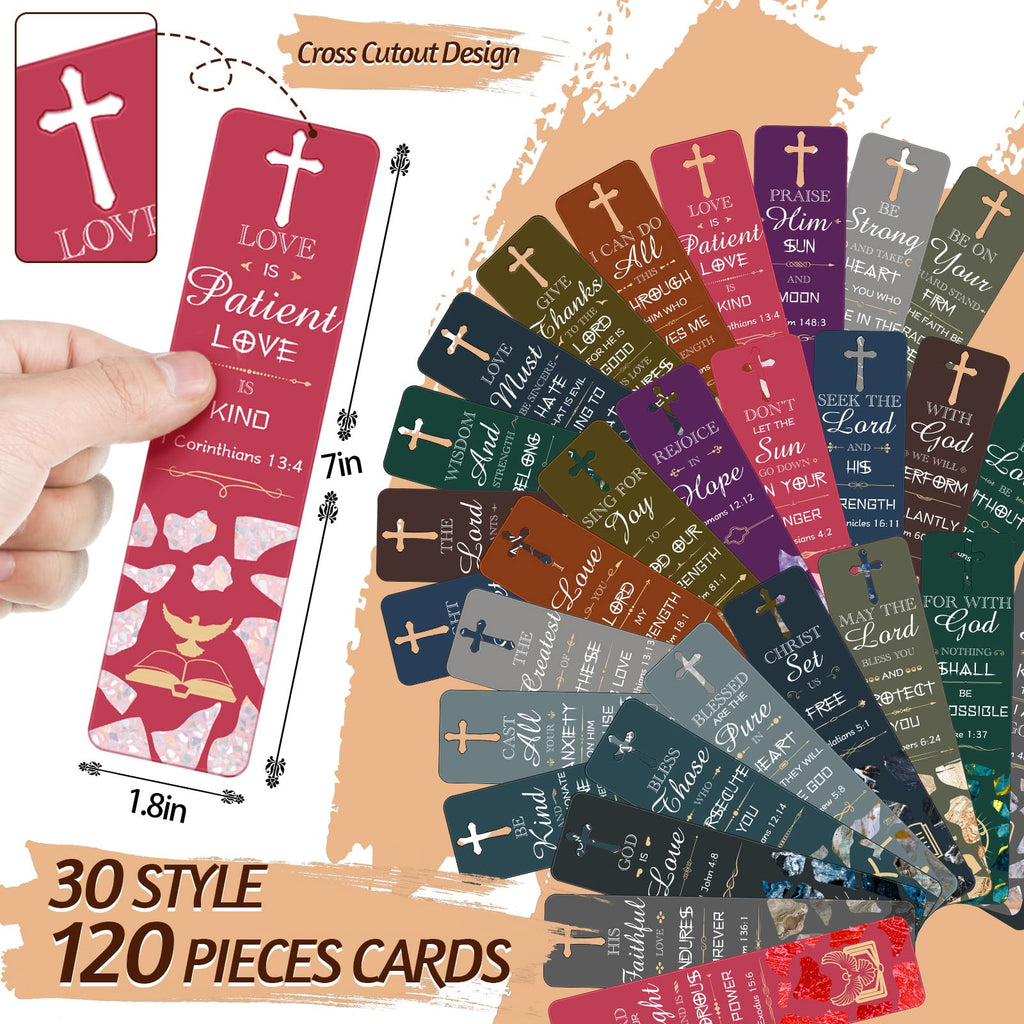120 Pieces Bible Verses Bookmarks with Hollow Cross Christian Bookmarks for Church Gifts Inspirational Book Markers Religious Bookmarks Gifts Reading Reward Scripture, 30 Style