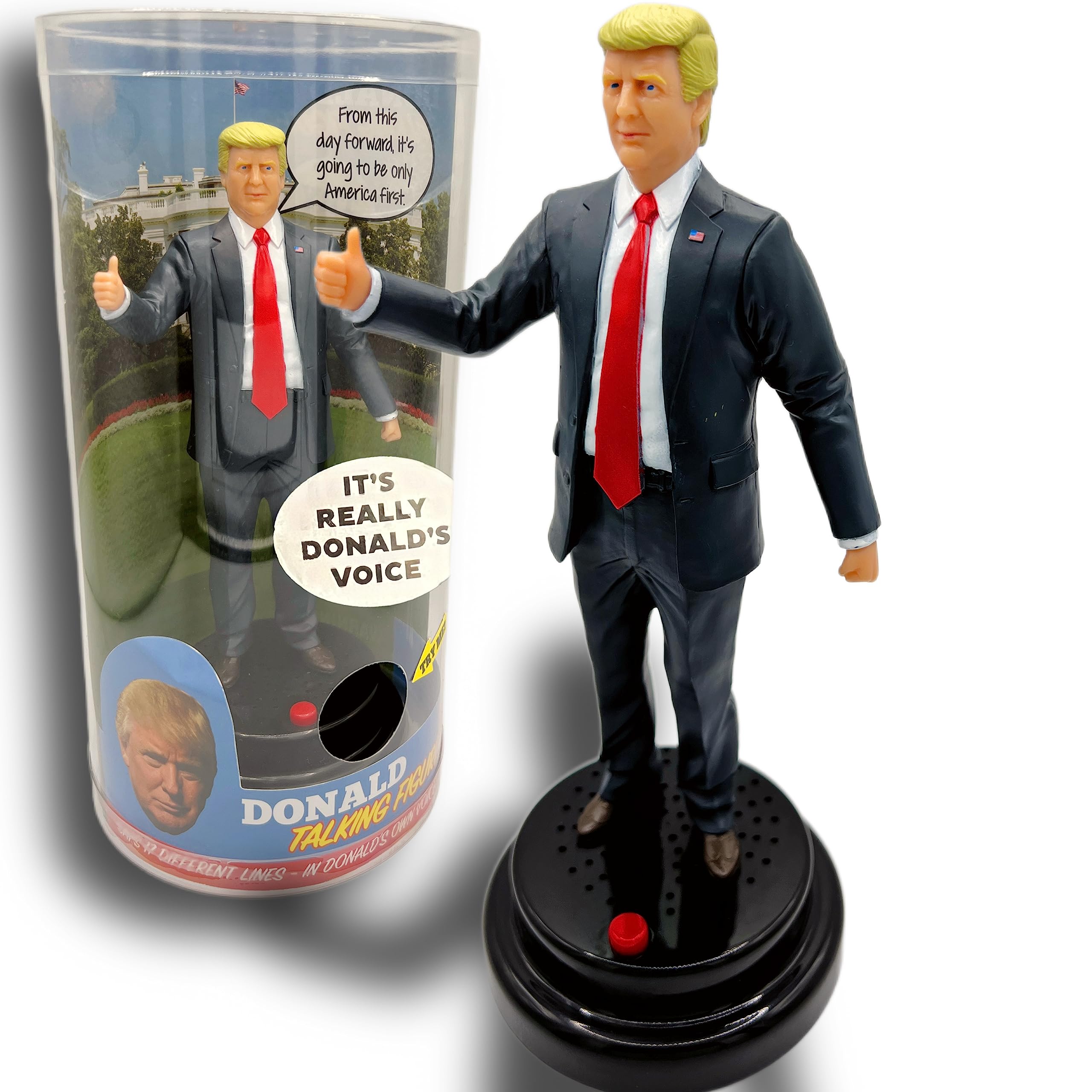 OUR FRIENDLY FOREST Talking Donald Trump Figure - Multiple Lines in Real Voice, Patriotic Desktop Collection, USA Bobblehead, Political Office Desk Decor, American Novelty Present